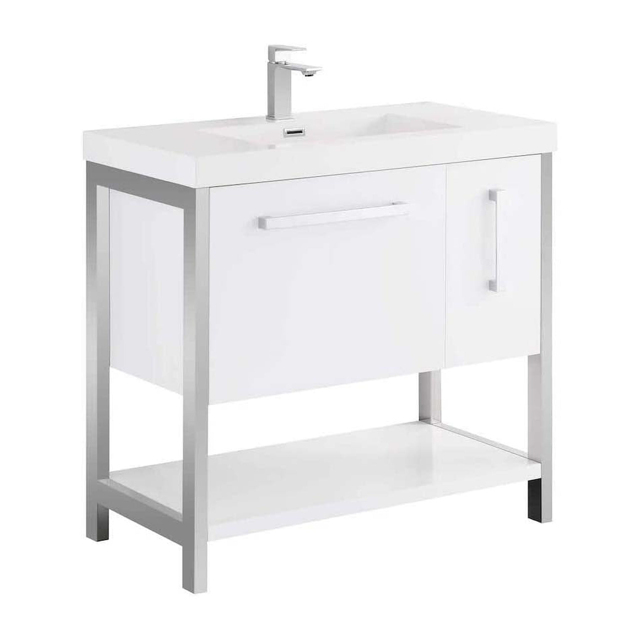 Blossom, Blossom Riga 36" 2-Drawer Glossy White Freestanding Vanity Set With Acrylic Drop-In Single Sink