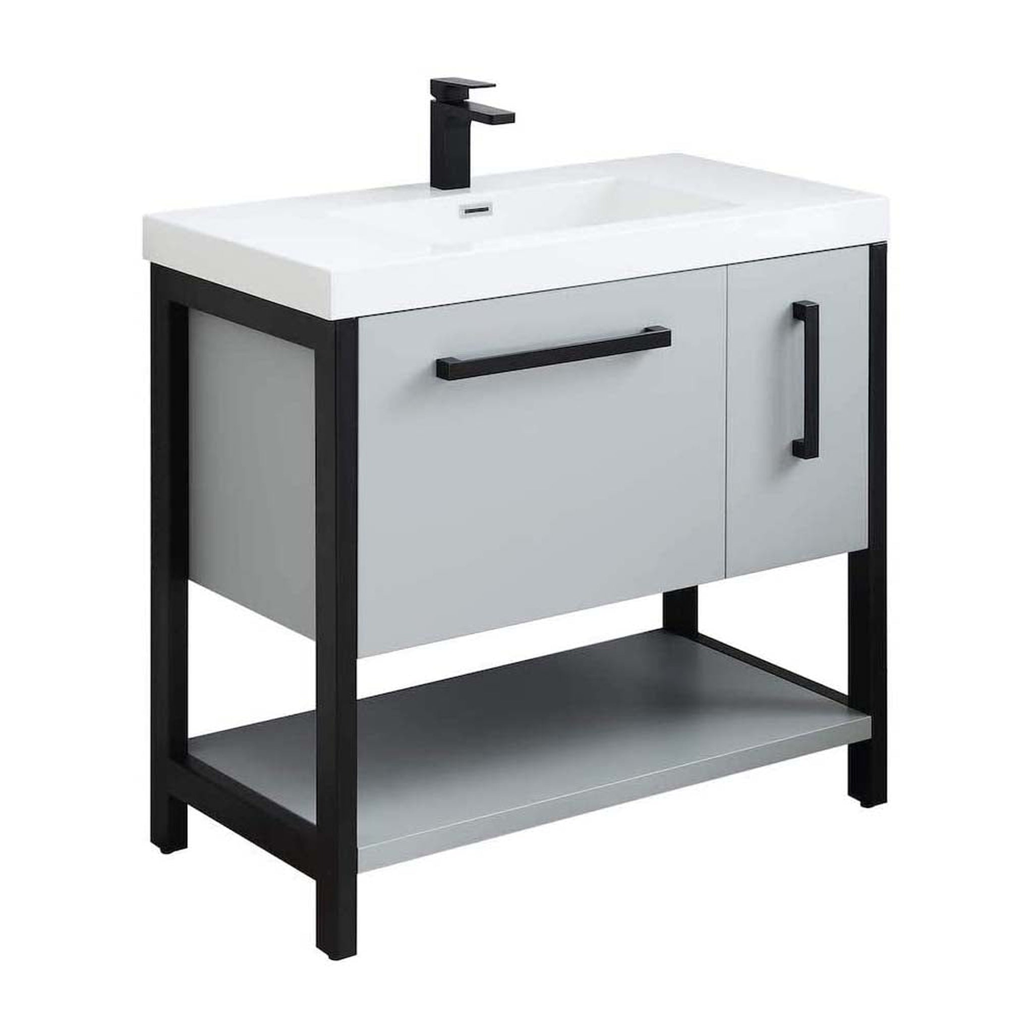 Blossom, Blossom Riga 36" 2-Drawer Metal Gray Freestanding Vanity Set With Acrylic Drop-In Single Sink