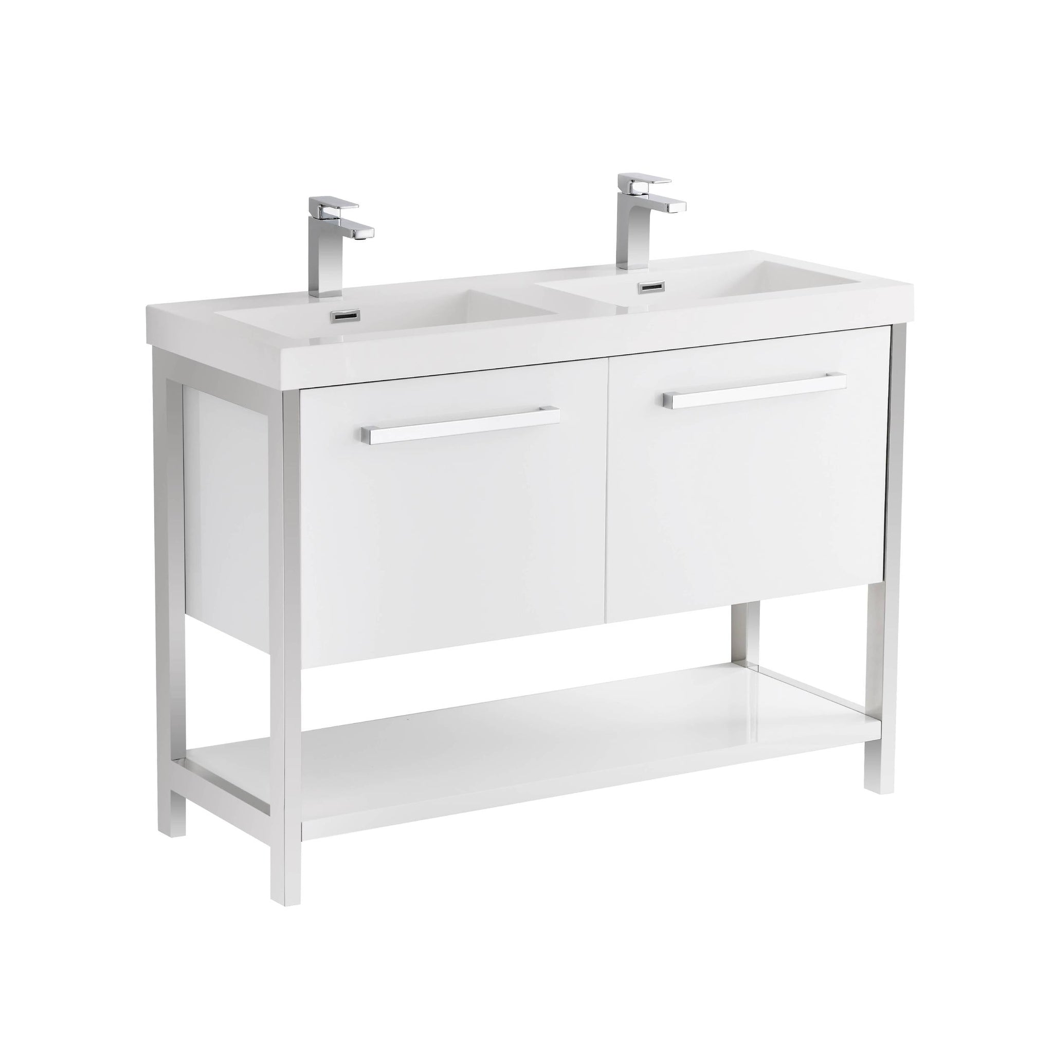 Blossom, Blossom Riga 48" 2-Drawer Glossy White Freestanding Vanity Base With An Open Shelf