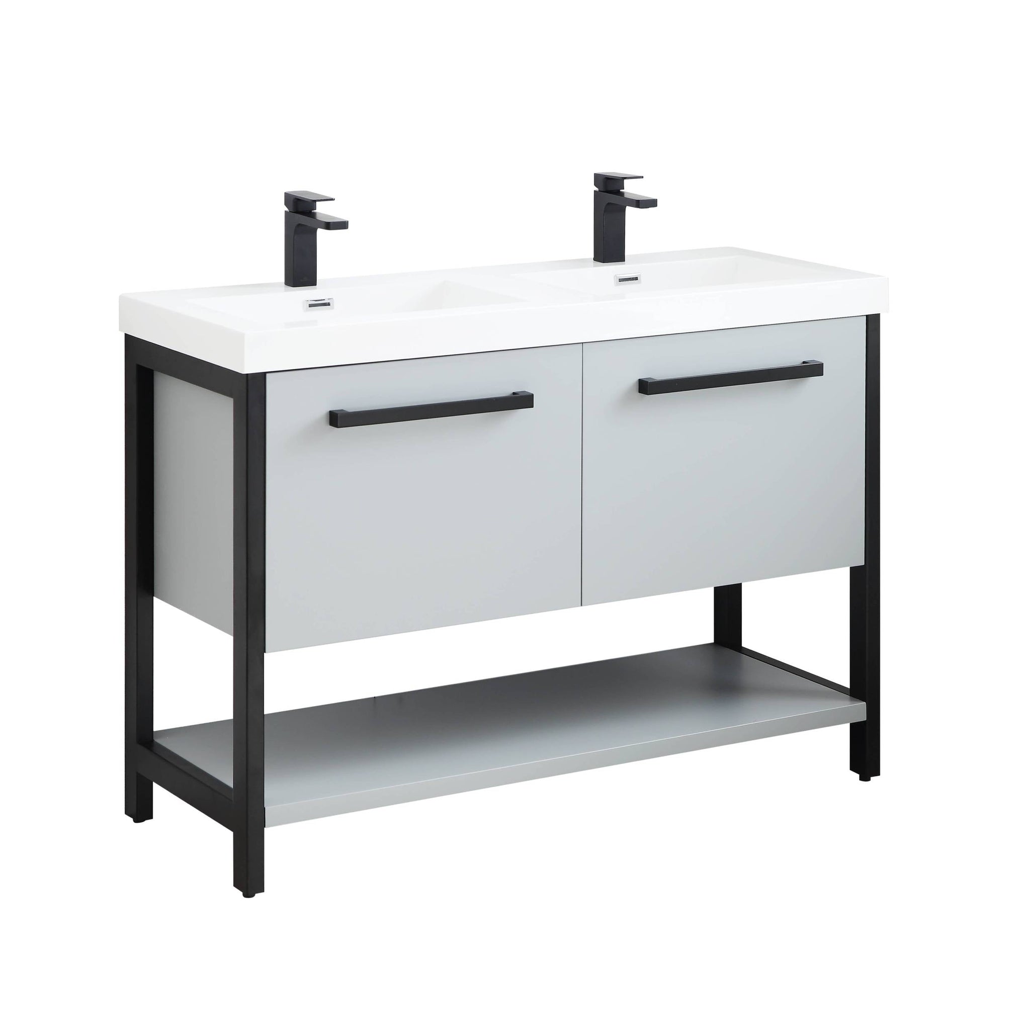 Blossom, Blossom Riga 48" 2-Drawer Metal Gray Freestanding Vanity Base With An Open Shelf