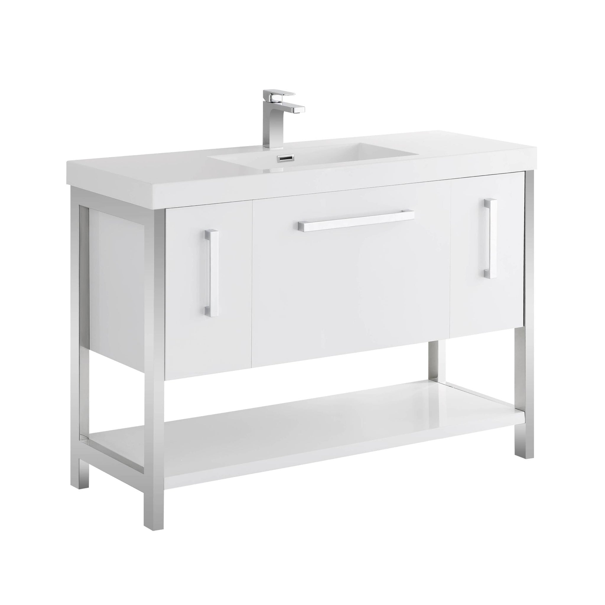 Blossom, Blossom Riga 48" 3-Drawer Glossy White Freestanding Vanity Base With An Open Shelf