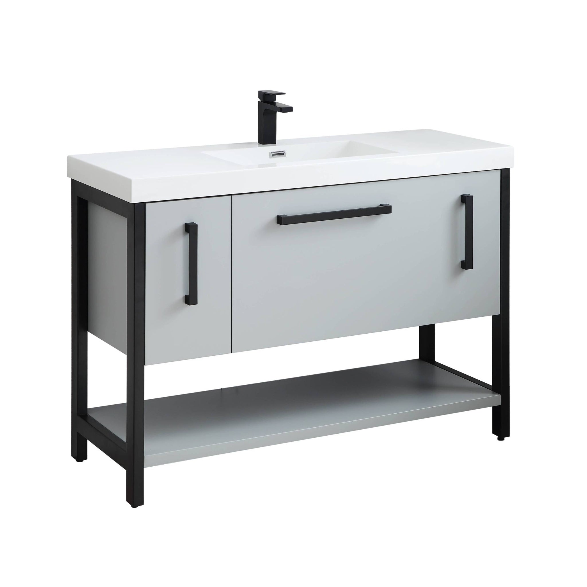 Blossom, Blossom Riga 48" 3-Drawer Metal Gray Freestanding Vanity Base With An Open Shelf