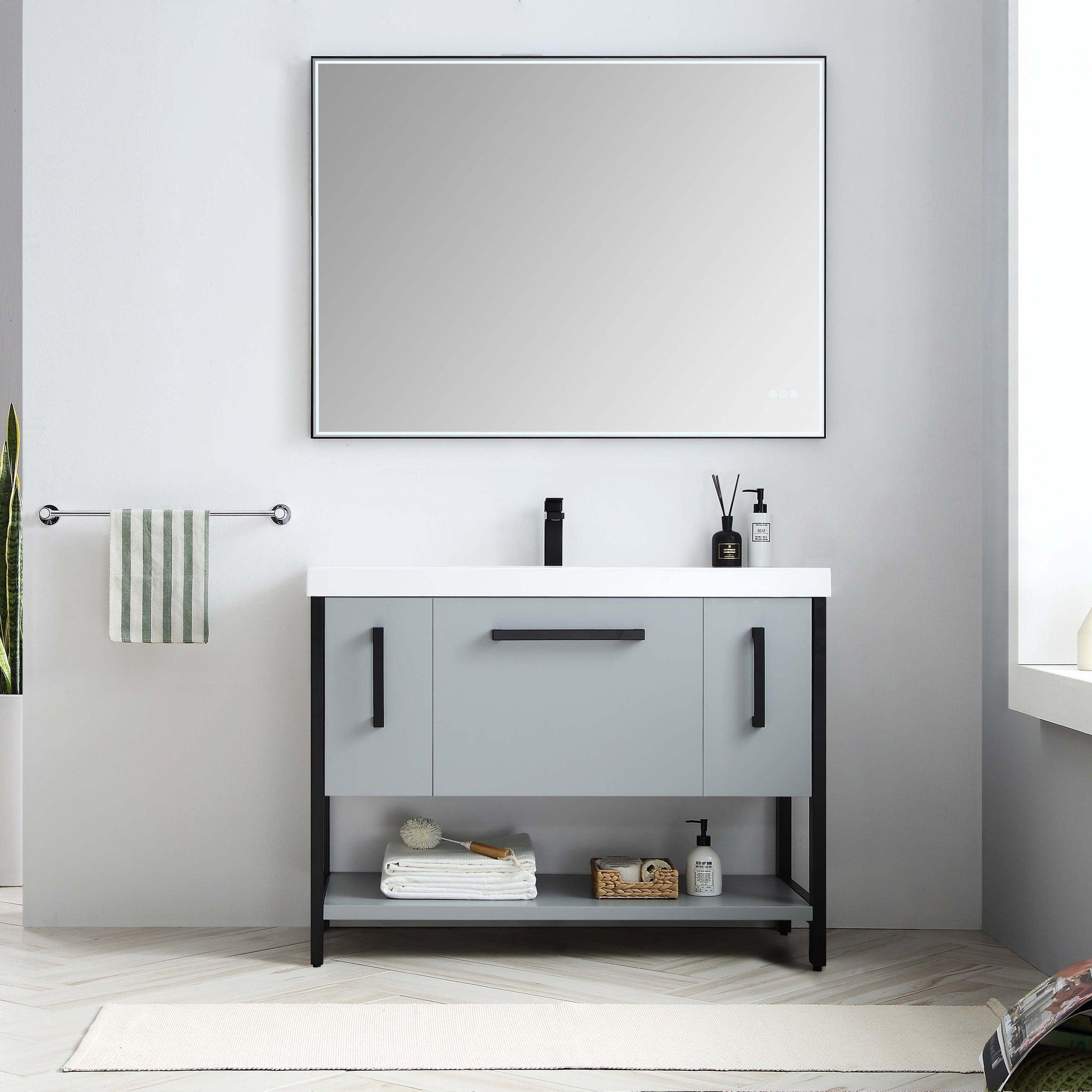 Blossom, Blossom Riga 48" 3-Drawer Metal Gray Freestanding Vanity Base With An Open Shelf