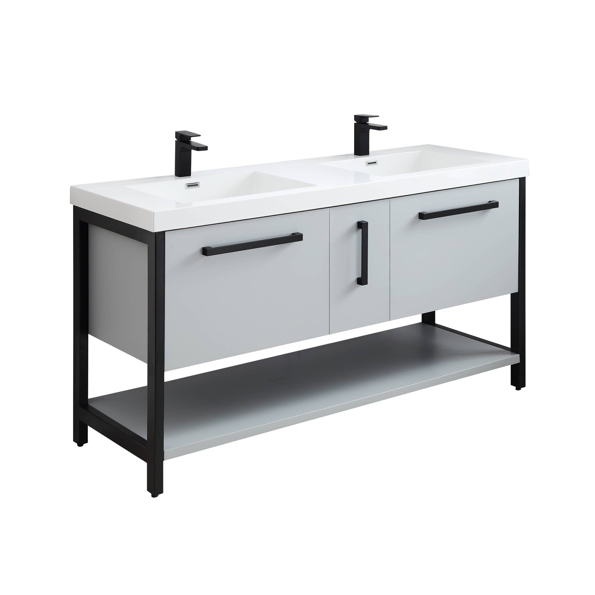 Blossom, Blossom Riga 60" 3-Drawer Metal Gray Freestanding Vanity Base With An Open Shelf