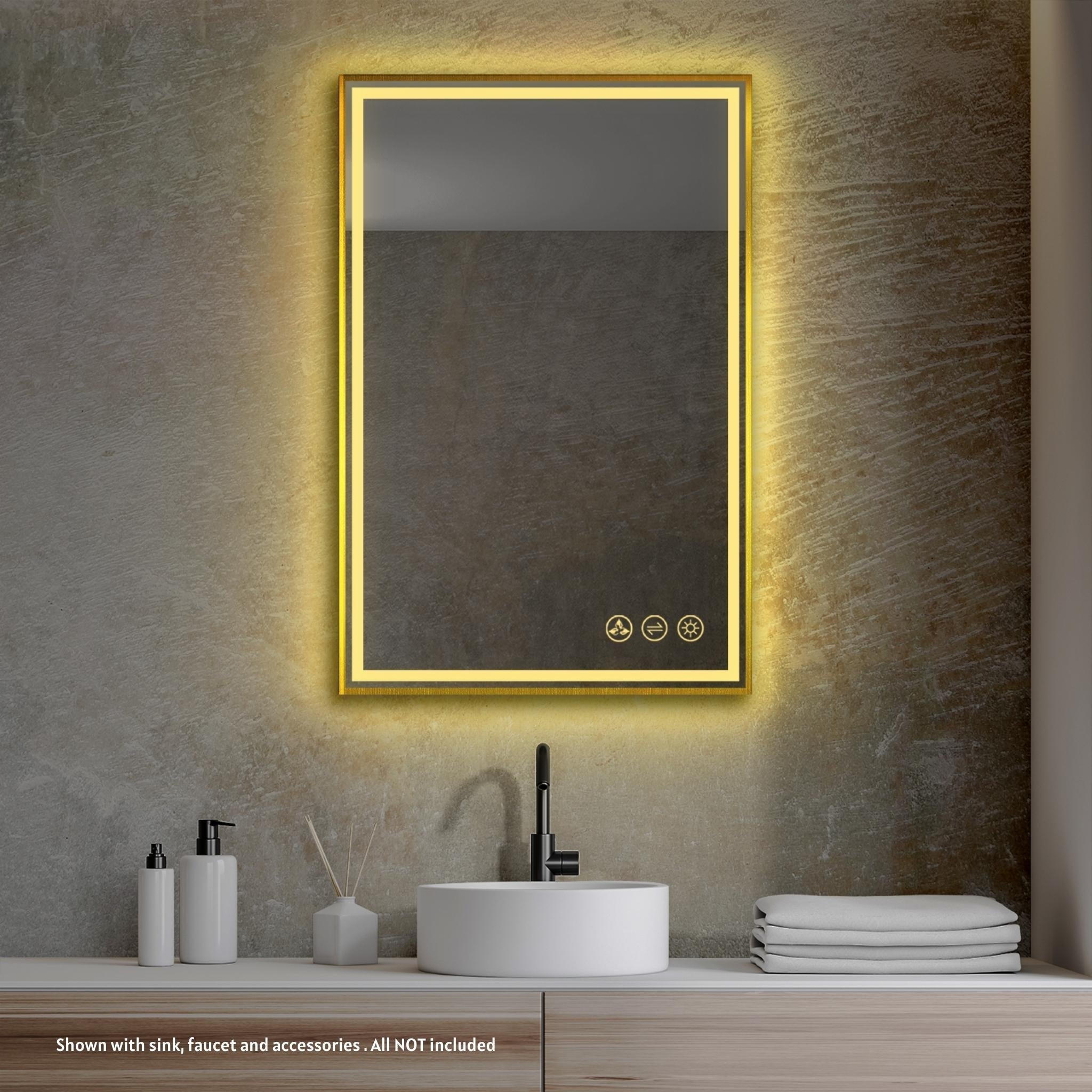 Blossom, Blossom Stellar 24" x 36" Brushed Gold Hardwired Wall-Mounted Rectangle LED Mirror