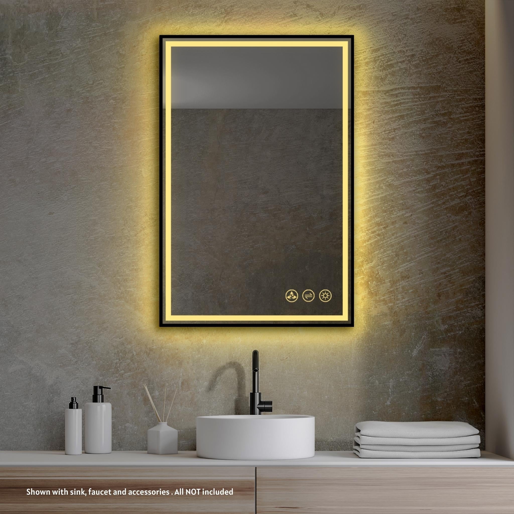 Blossom, Blossom Stellar 24" x 36" Matte Black Hardwired Wall-Mounted Rectangle LED Mirror