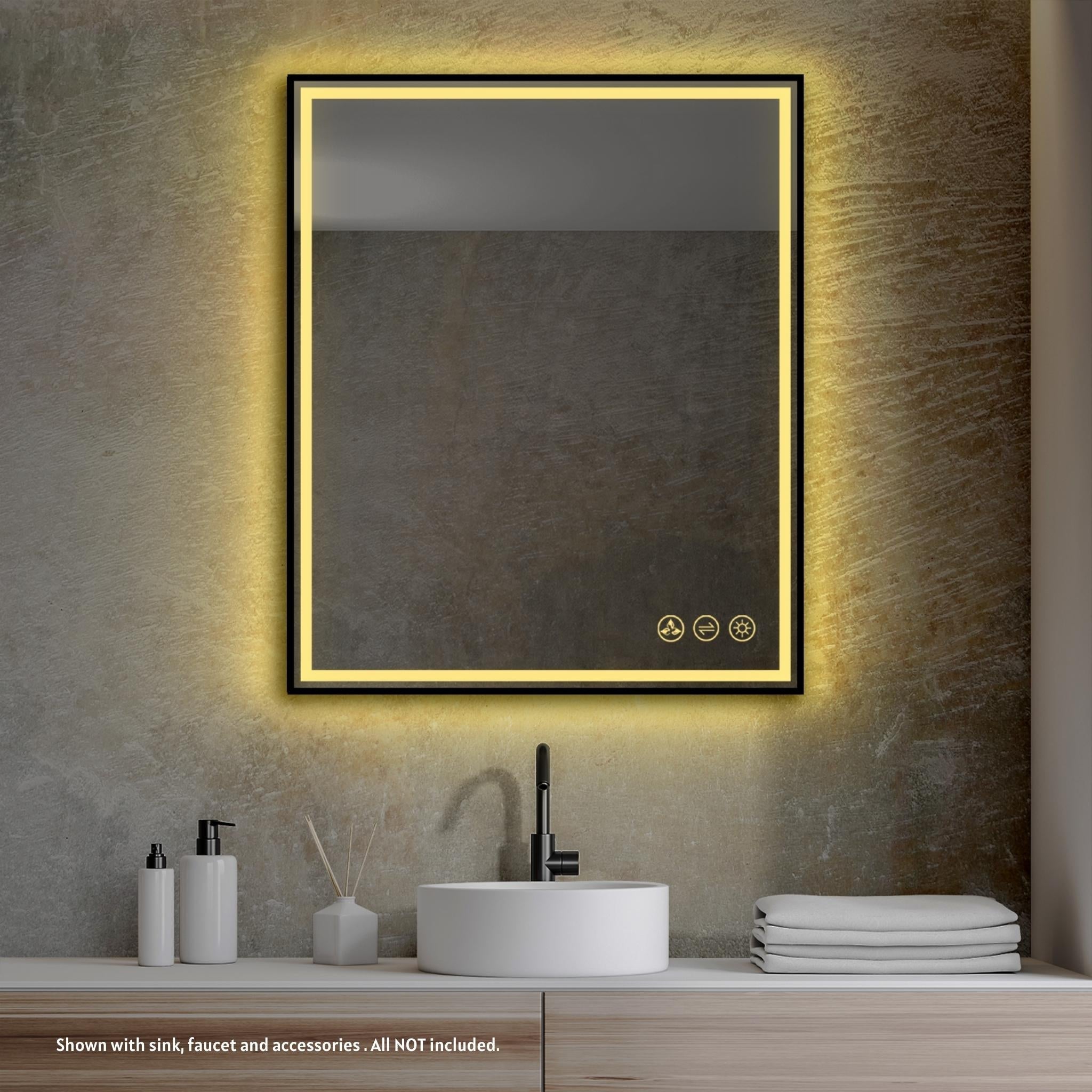 Blossom, Blossom Stellar 30" x 36" Matte Black Wall-Mounted Rectangle LED Mirror