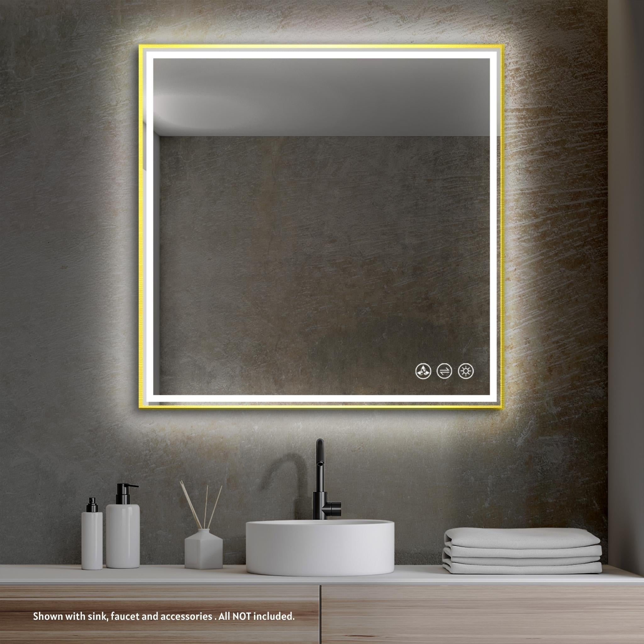 Blossom, Blossom Stellar 36" x 36" Brushed Gold Wall-Mounted Square LED Mirror