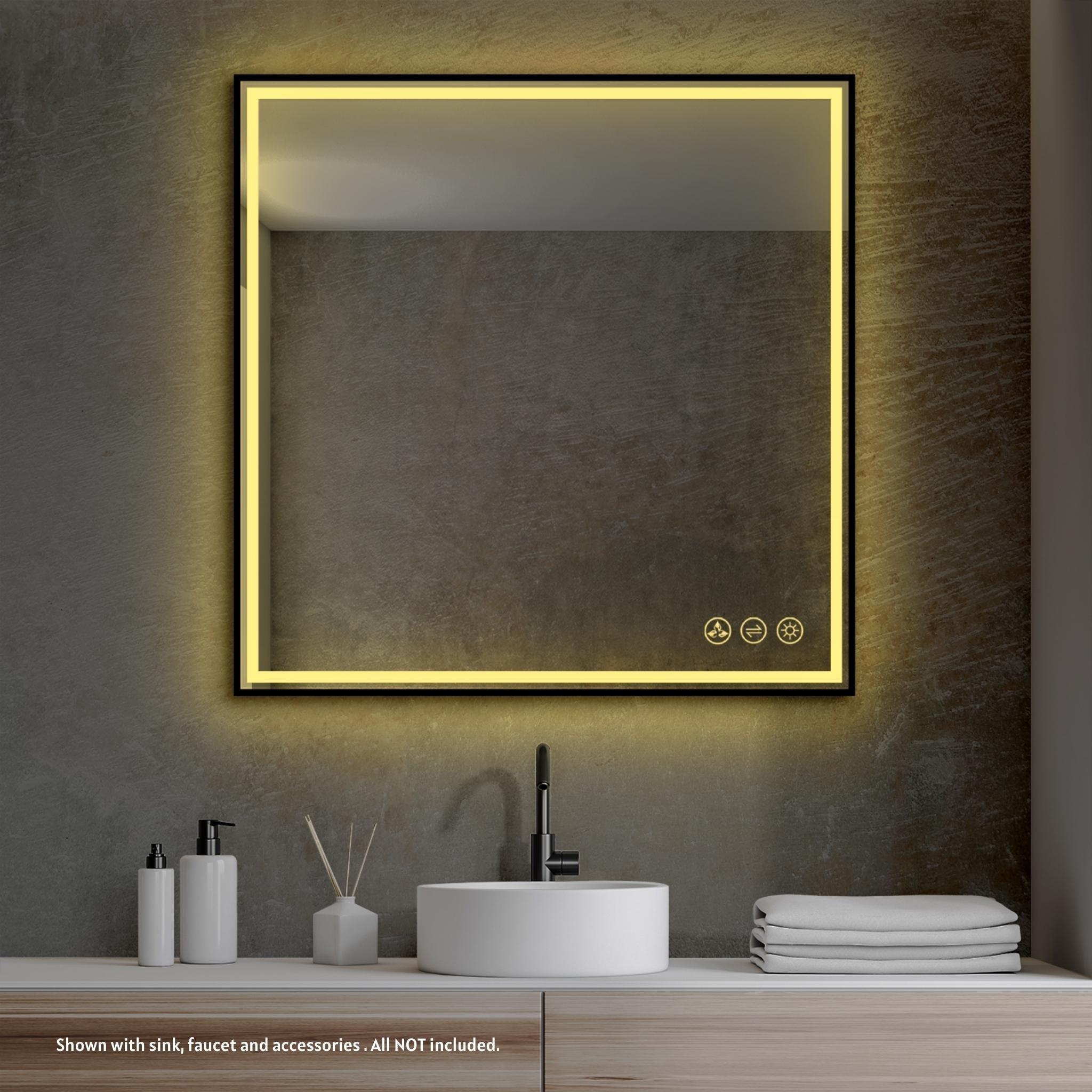 Blossom, Blossom Stellar 36" x 36" Brushed Gold Wall-Mounted Square LED Mirror