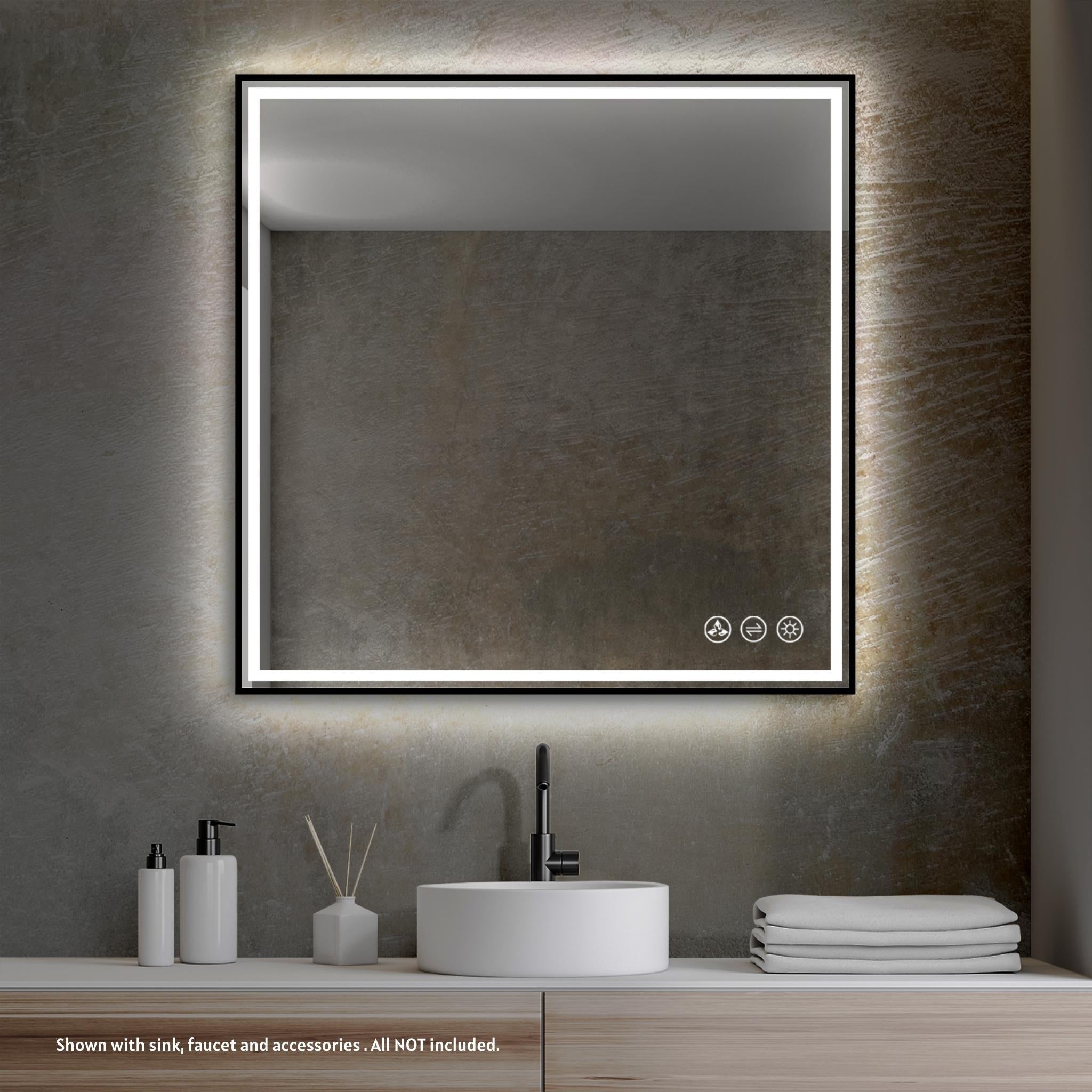 Blossom, Blossom Stellar 36" x 36" Matte Black Wall-Mounted Square LED Mirror