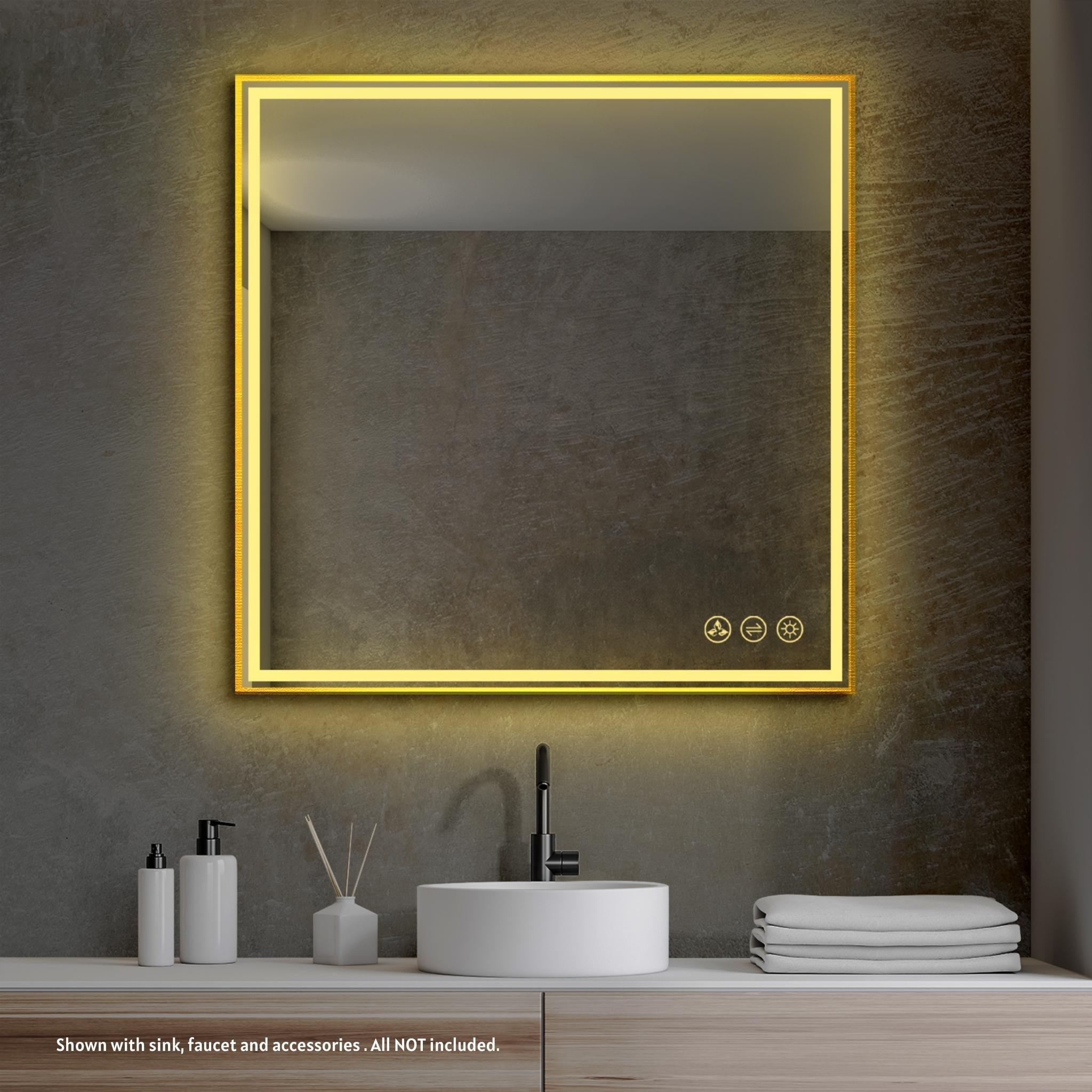 Blossom, Blossom Stellar 36" x 36" Matte Black Wall-Mounted Square LED Mirror