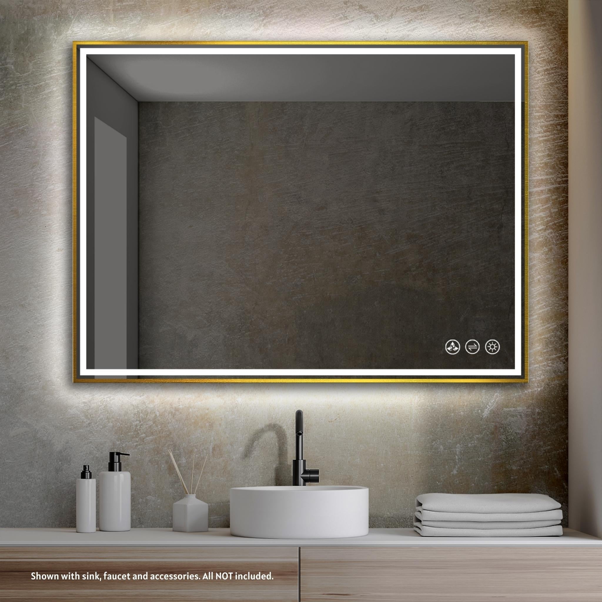 Blossom, Blossom Stellar 48" x 36" Brushed Gold Wall-Mounted Rectangle LED Mirror