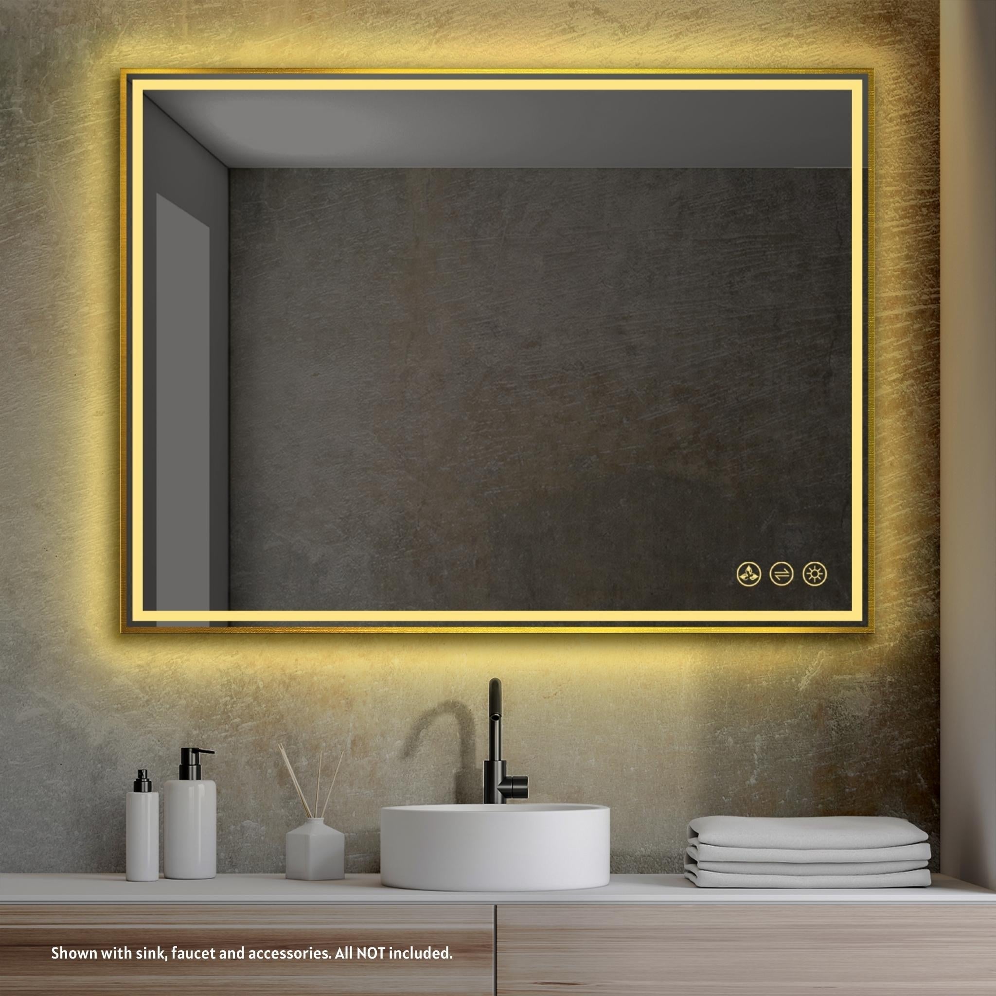 Blossom, Blossom Stellar 48" x 36" Brushed Gold Wall-Mounted Rectangle LED Mirror