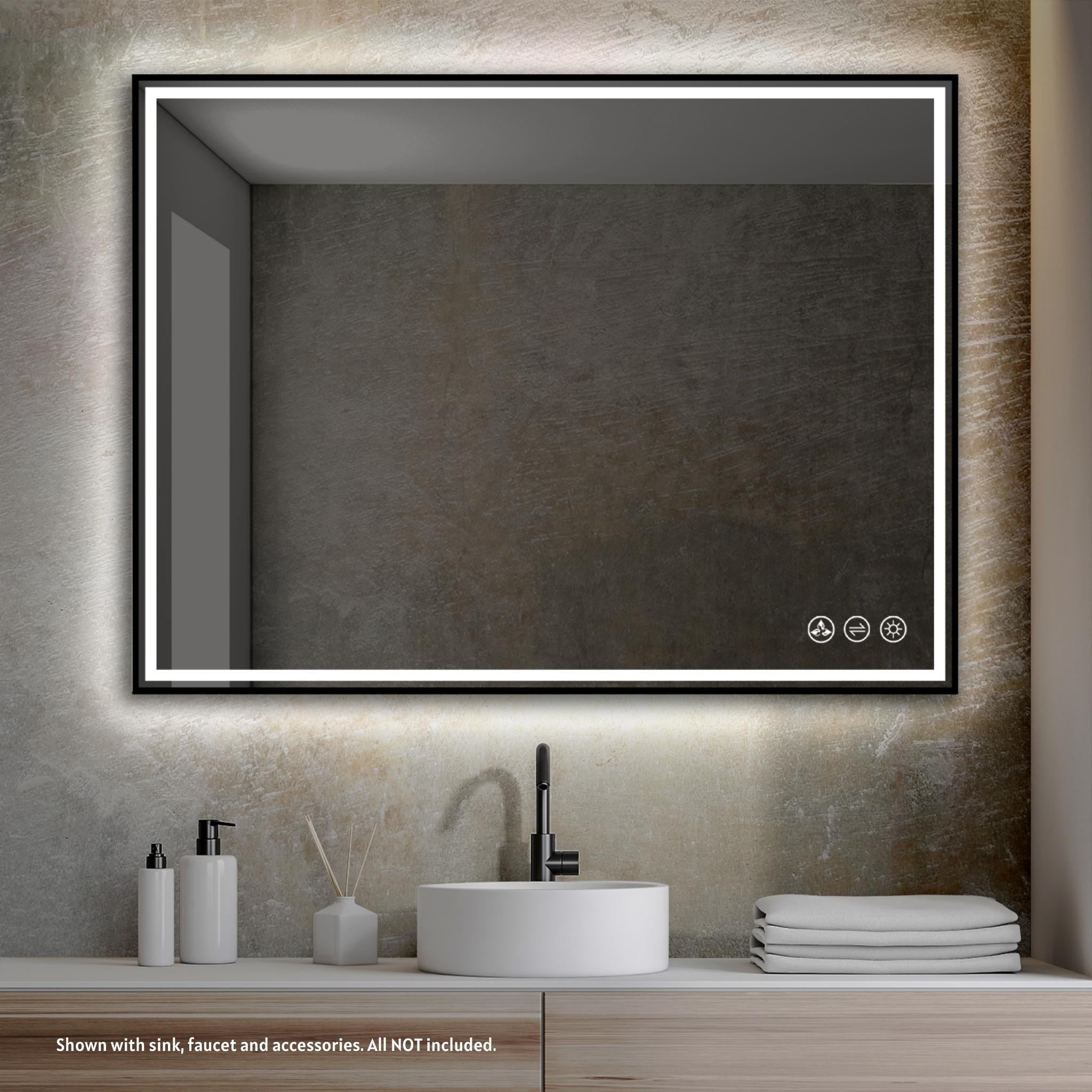 Blossom, Blossom Stellar 48" x 36" Matte Black Wall-Mounted Rectangle LED Mirror