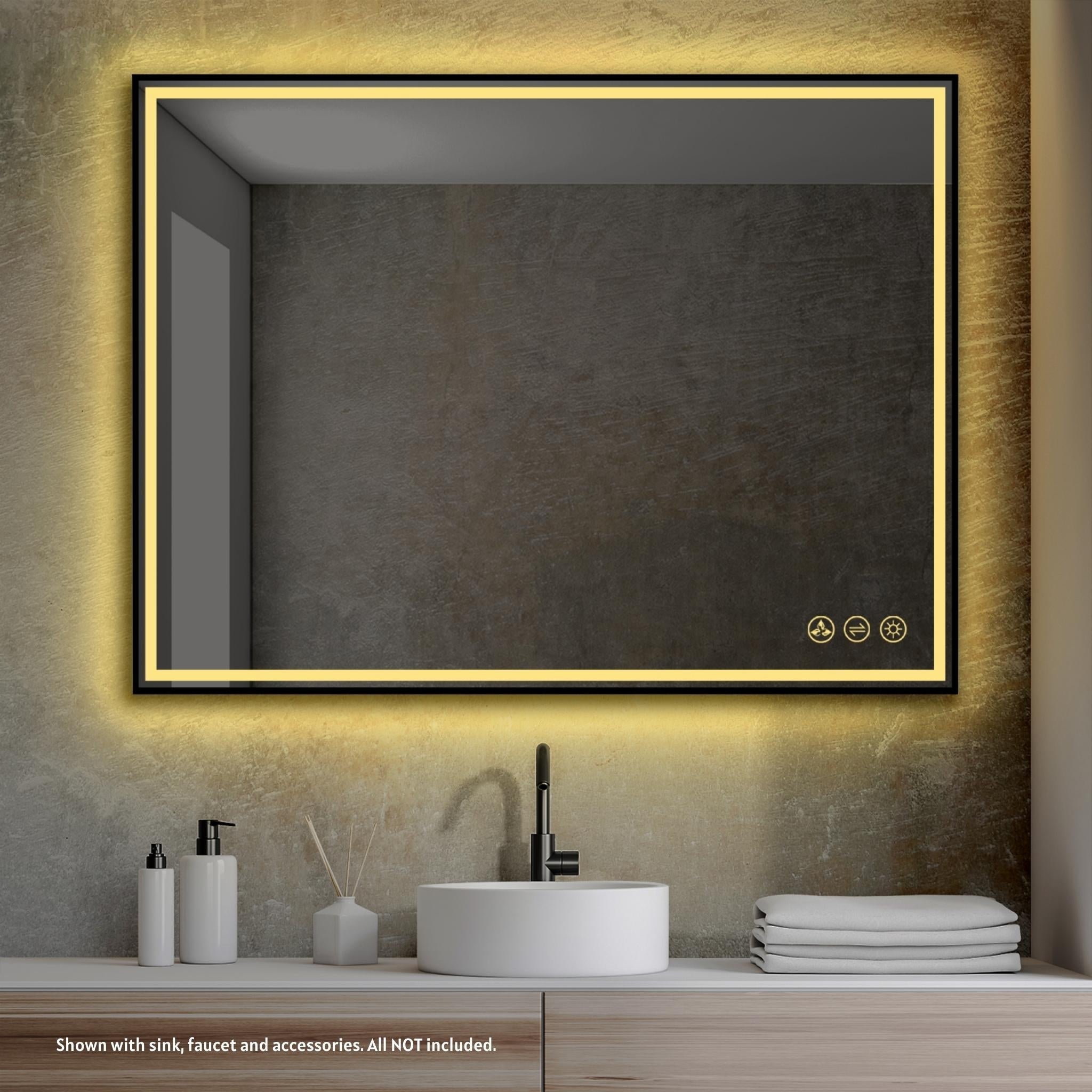 Blossom, Blossom Stellar 48" x 36" Matte Black Wall-Mounted Rectangle LED Mirror