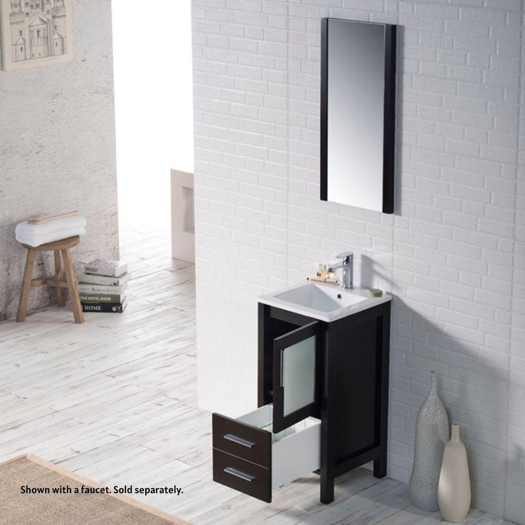 Blossom, Blossom Sydney 16" 1-Drawer 1-Door Espresso Freestanding Vanity Set With Ceramic Drop-In Single Sink And Mirror