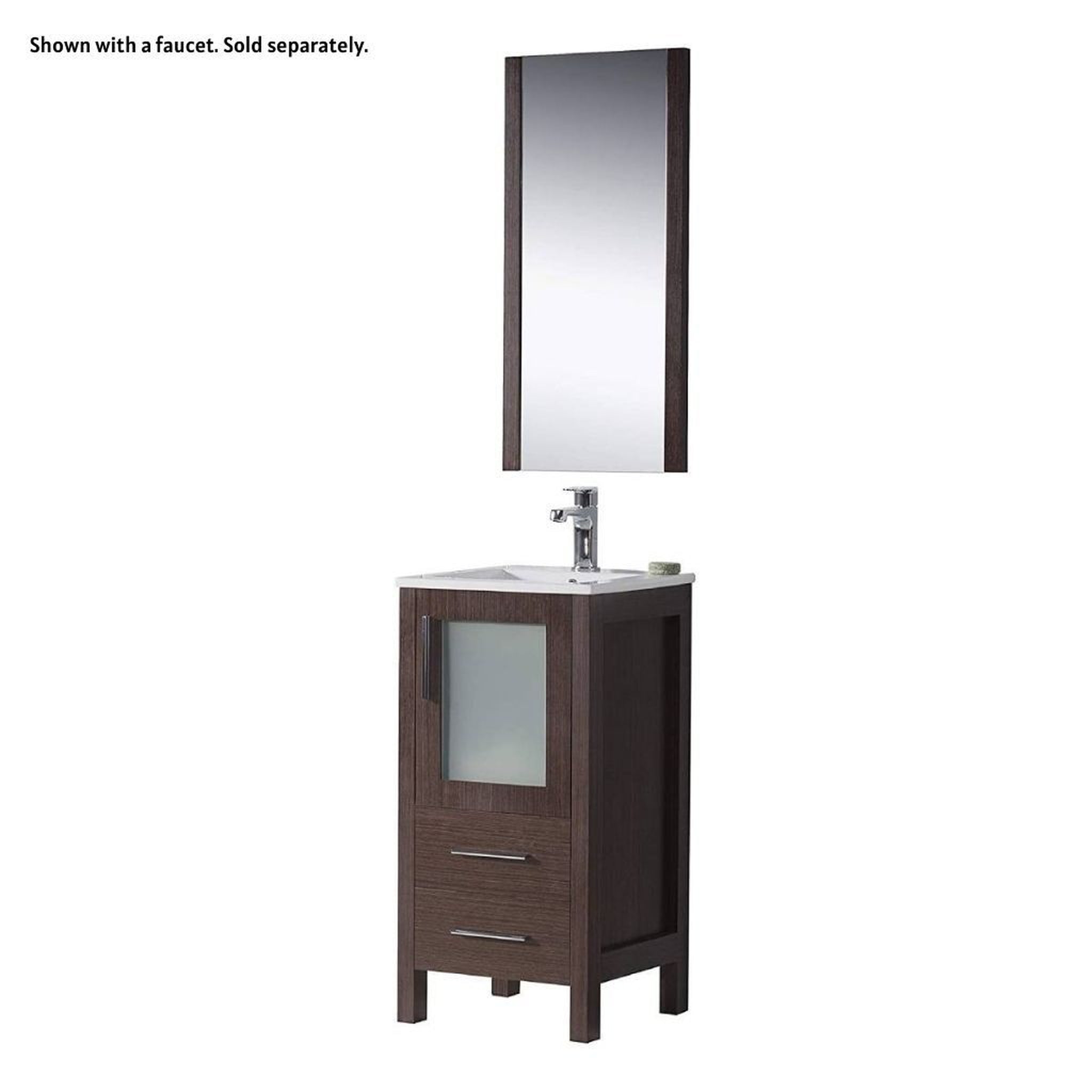 Blossom, Blossom Sydney 16" 1-Drawer 1-Door Wenge Freestanding Vanity Set With Ceramic Drop-In Single Sink And Mirror