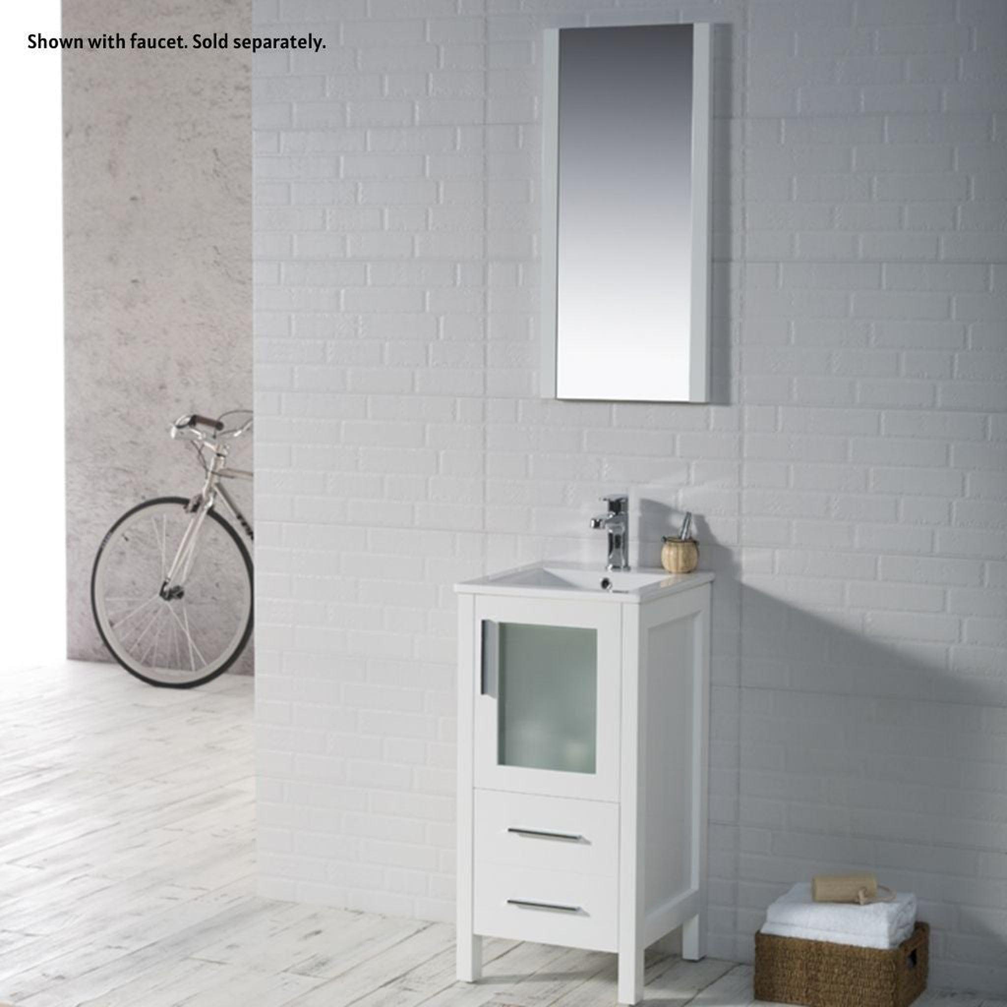 Blossom, Blossom Sydney 16" 1-Drawer 1-Door White Freestanding Vanity Set With Ceramic Drop-In Single Sink And Mirror