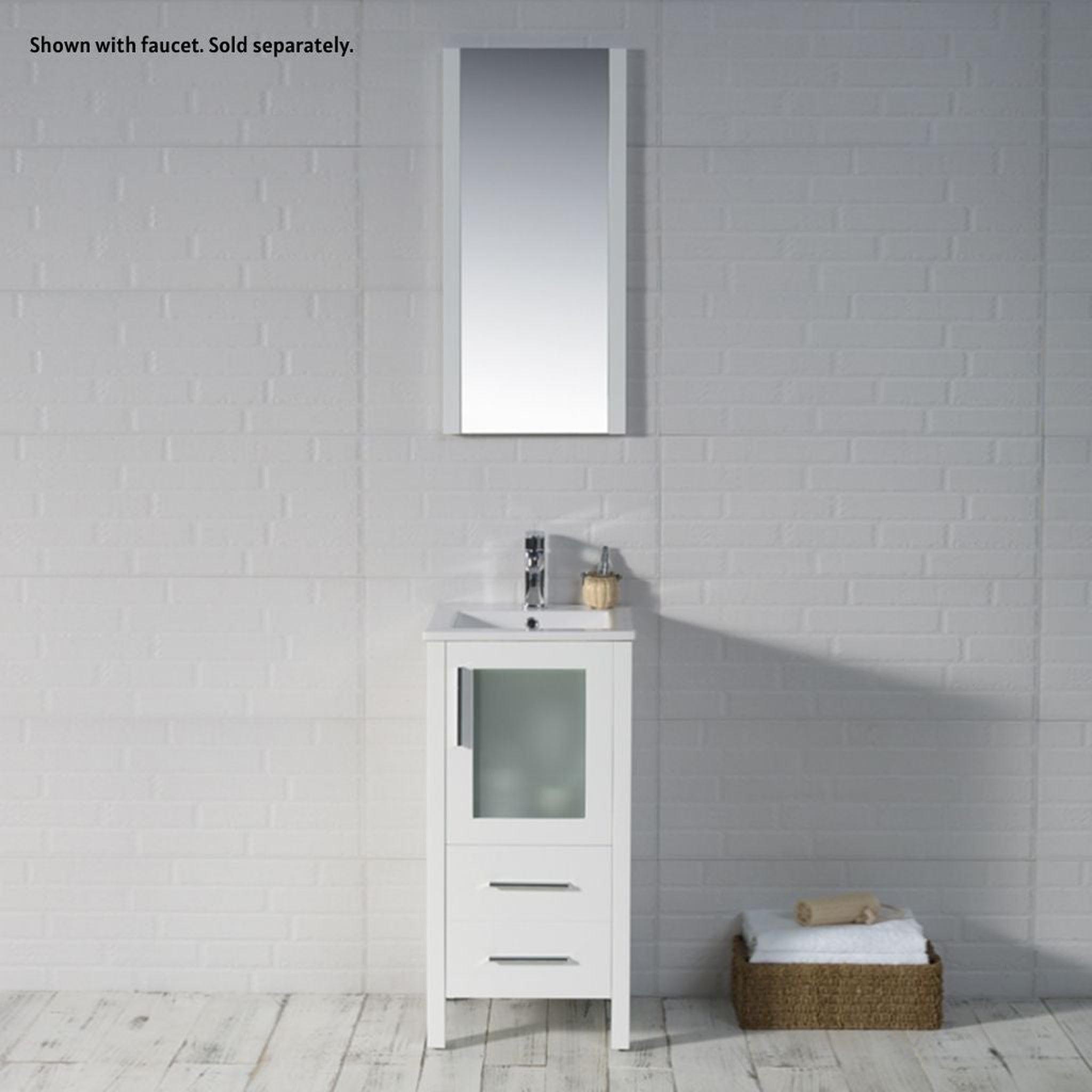 Blossom, Blossom Sydney 16" 1-Drawer 1-Door White Freestanding Vanity Set With Ceramic Drop-In Single Sink And Mirror