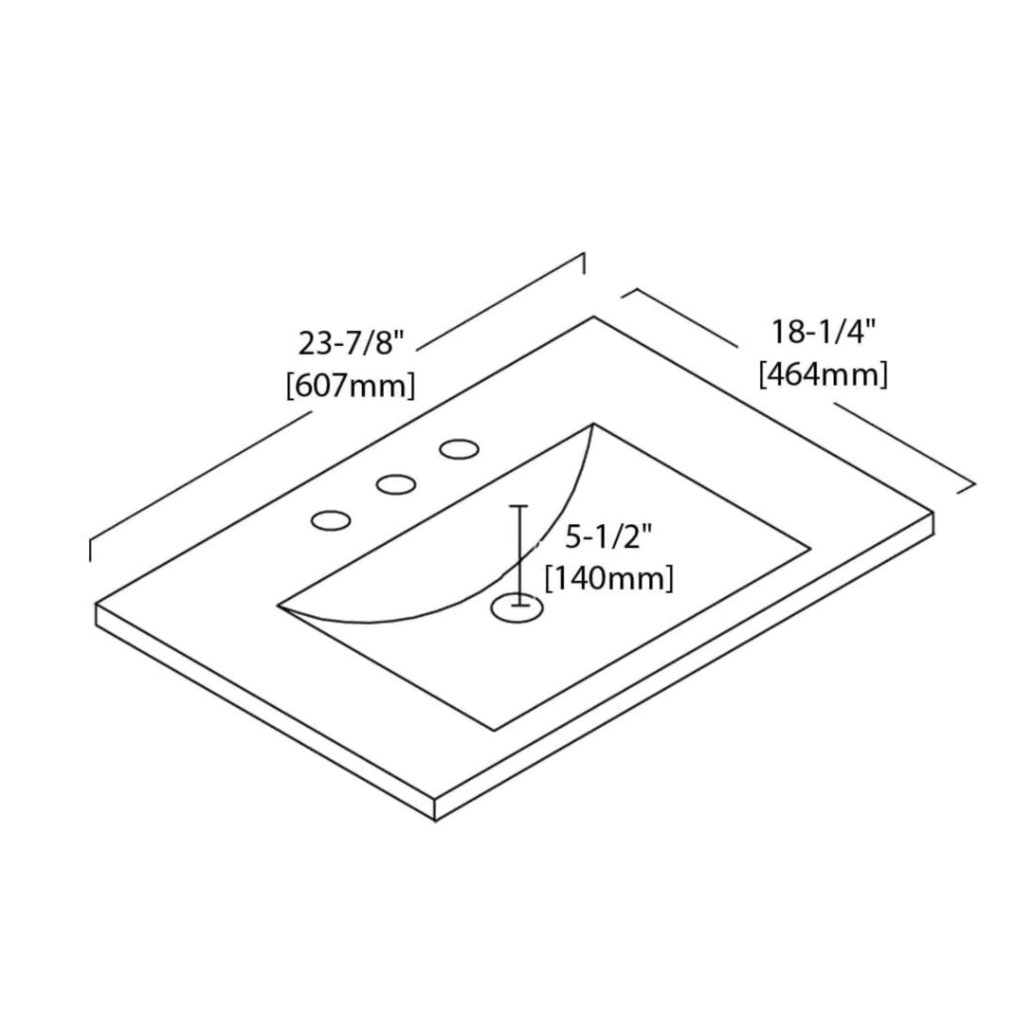 Blossom, Blossom Sydney 24" x 18" White Rectangular Three Holes 8" Widespread Ceramic Vanity Top With Integrated Single Sink And Overflow