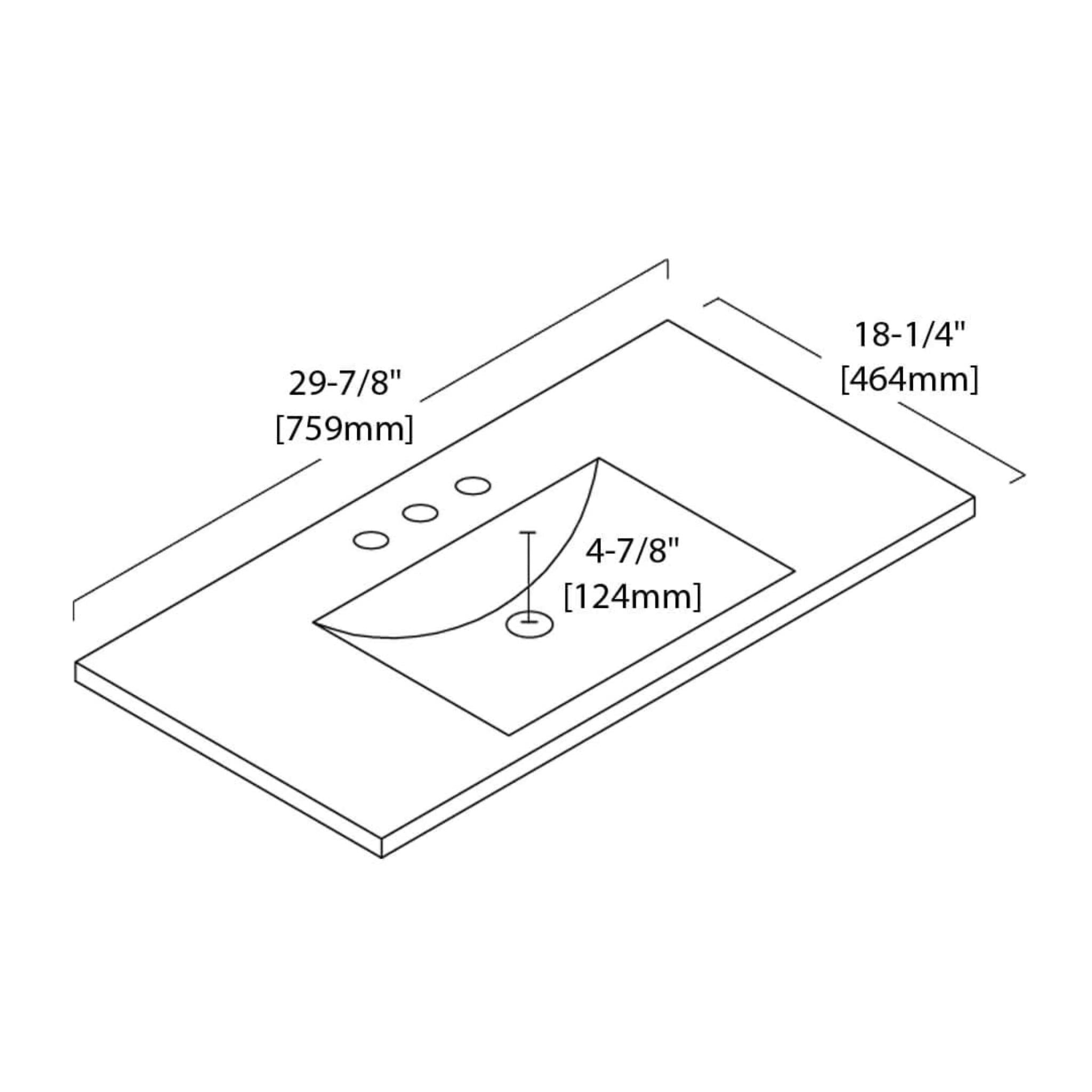 Blossom, Blossom Sydney 30" x 18" White Rectangular Three Holes 8" Widespread Ceramic Vanity Top With Integrated Single Sink And Overflow