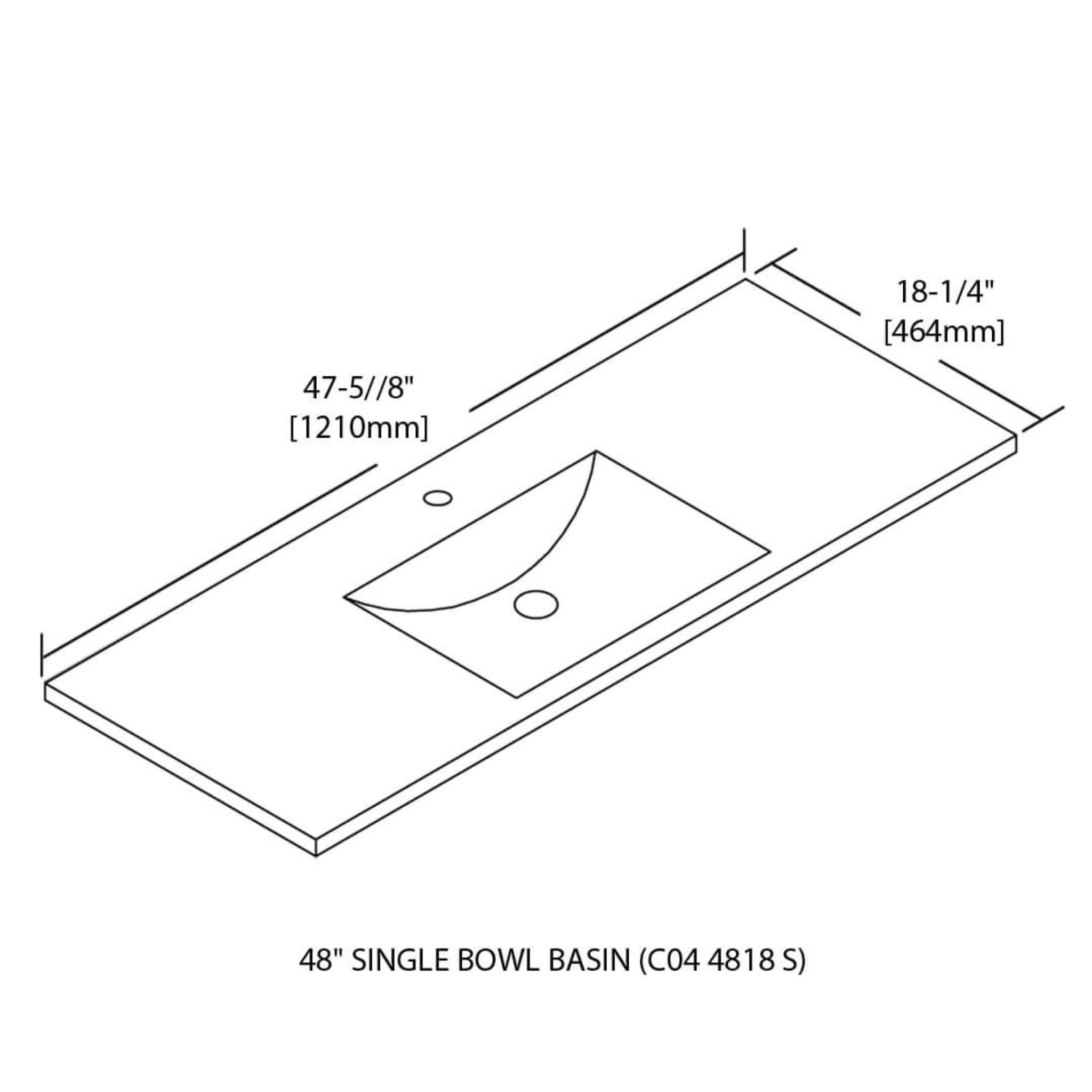 Blossom, Blossom Sydney 48" x 18" White Rectangular Ceramic Vanity Top With Integrated Single Sink And Overflow