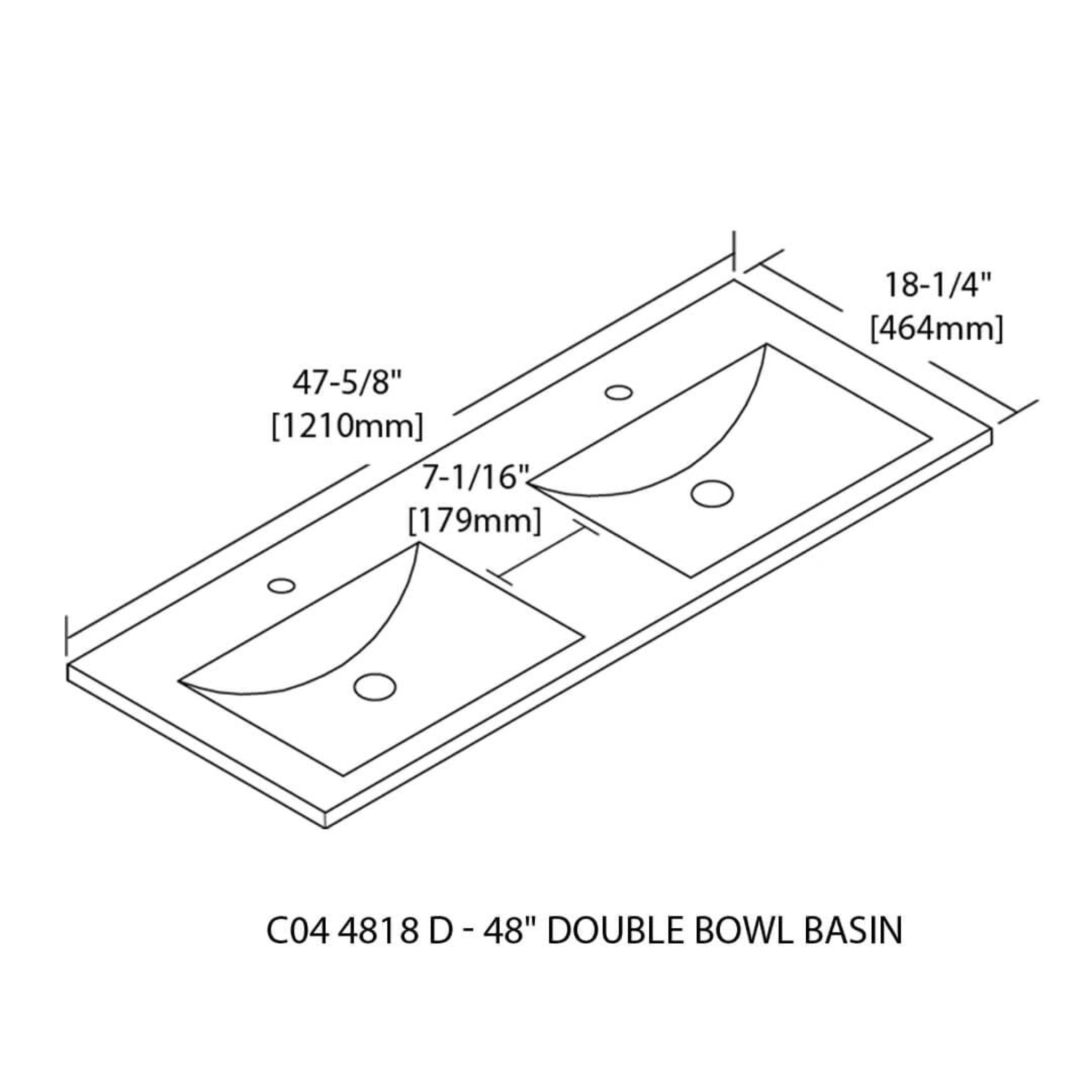 Blossom, Blossom Sydney 48" x 18" White Rectangular Single Ceramic Vanity Top With Integrated Double Sink And Overflow