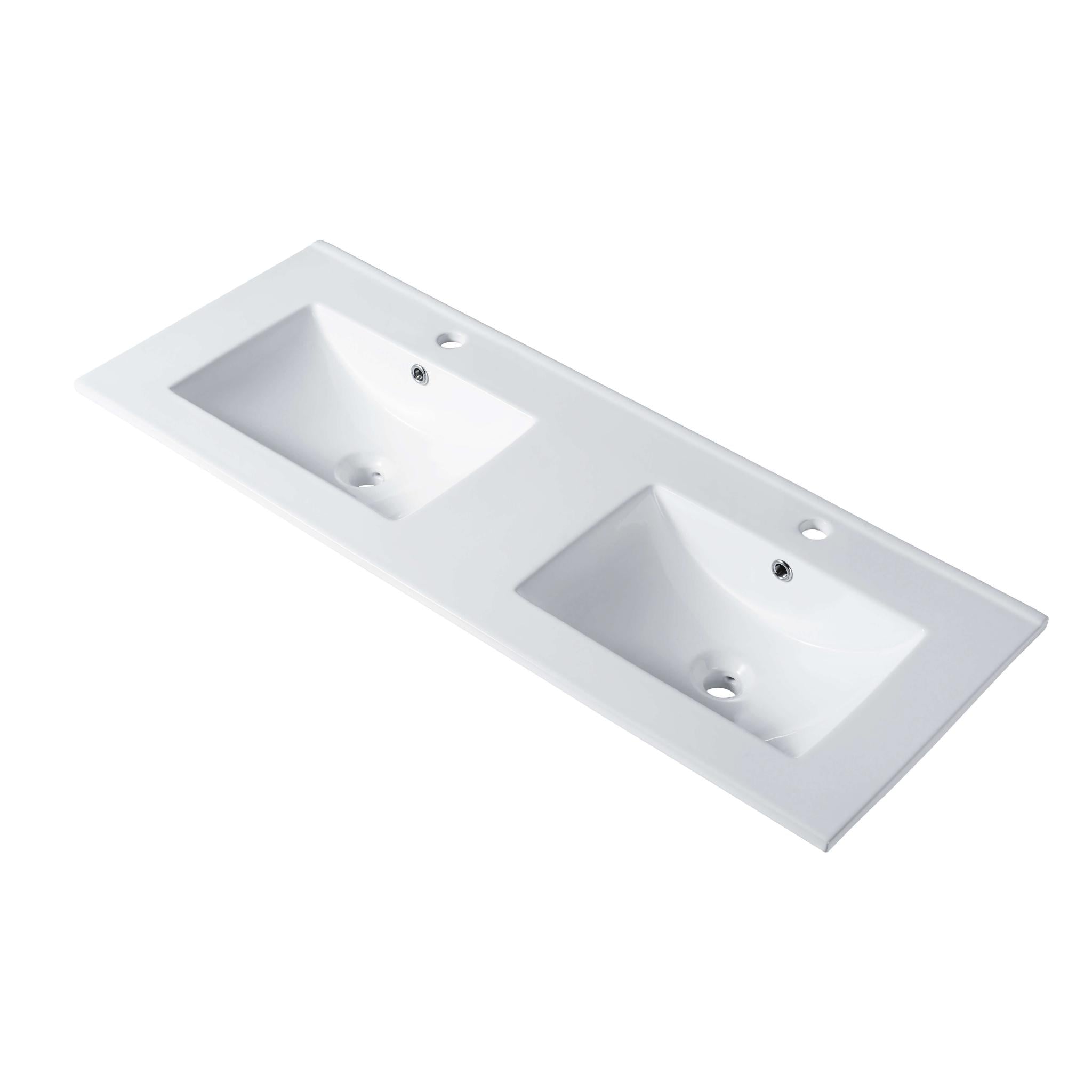 Blossom, Blossom Sydney 48" x 18" White Rectangular Single Ceramic Vanity Top With Integrated Double Sink And Overflow