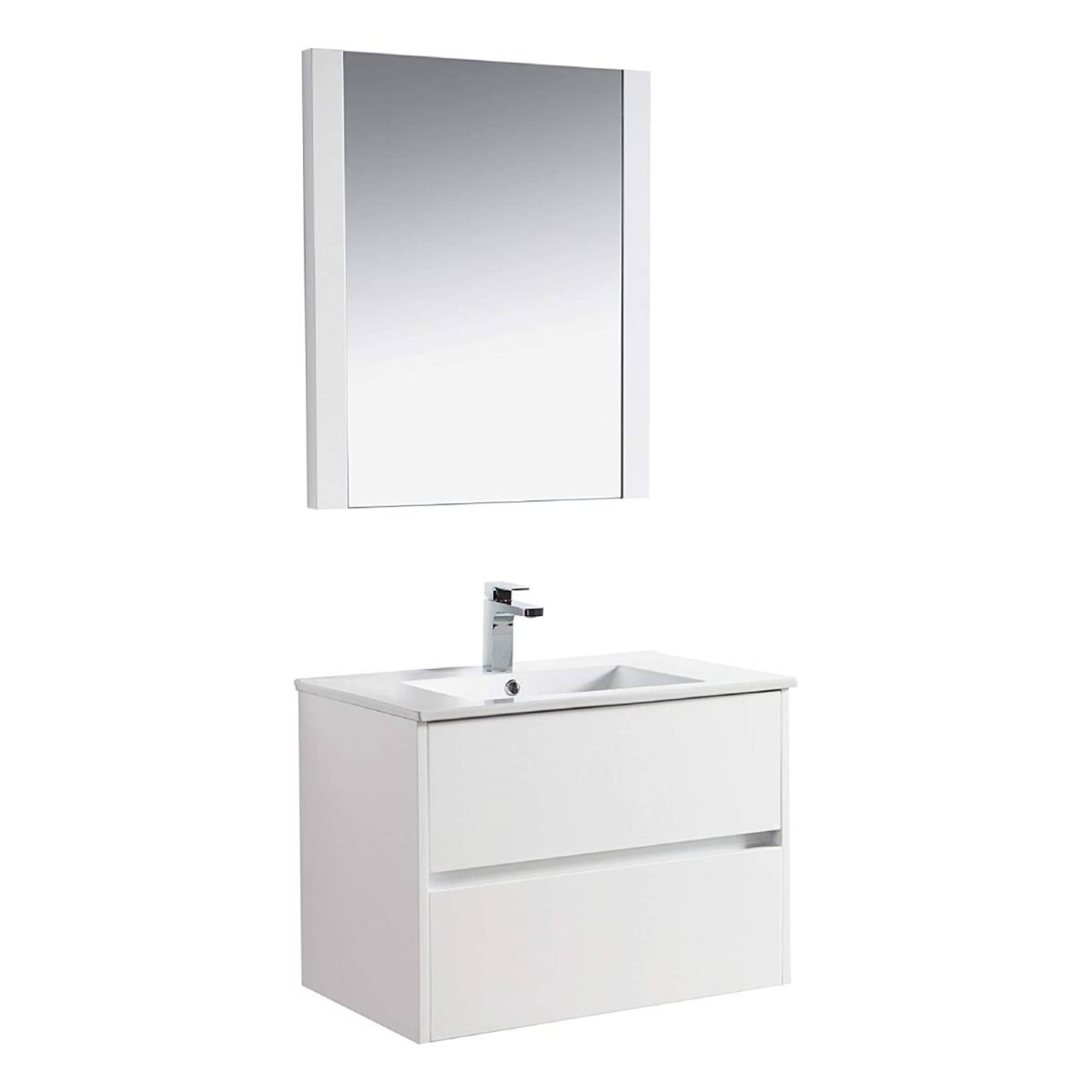 Blossom, Blossom Valencia 30" 2-Drawer White Wall-Mounted Vanity Set With Ceramic Top, Integrated Single Sink and Mirror