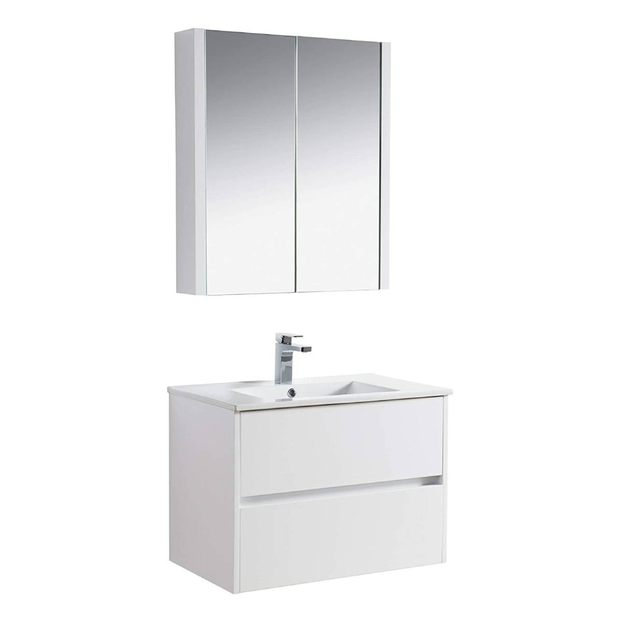 Blossom, Blossom Valencia 30" 2-Drawer White Wall-Mounted Vanity Set With Ceramic Top and Integrated Single Sink and Medicine Cabinet