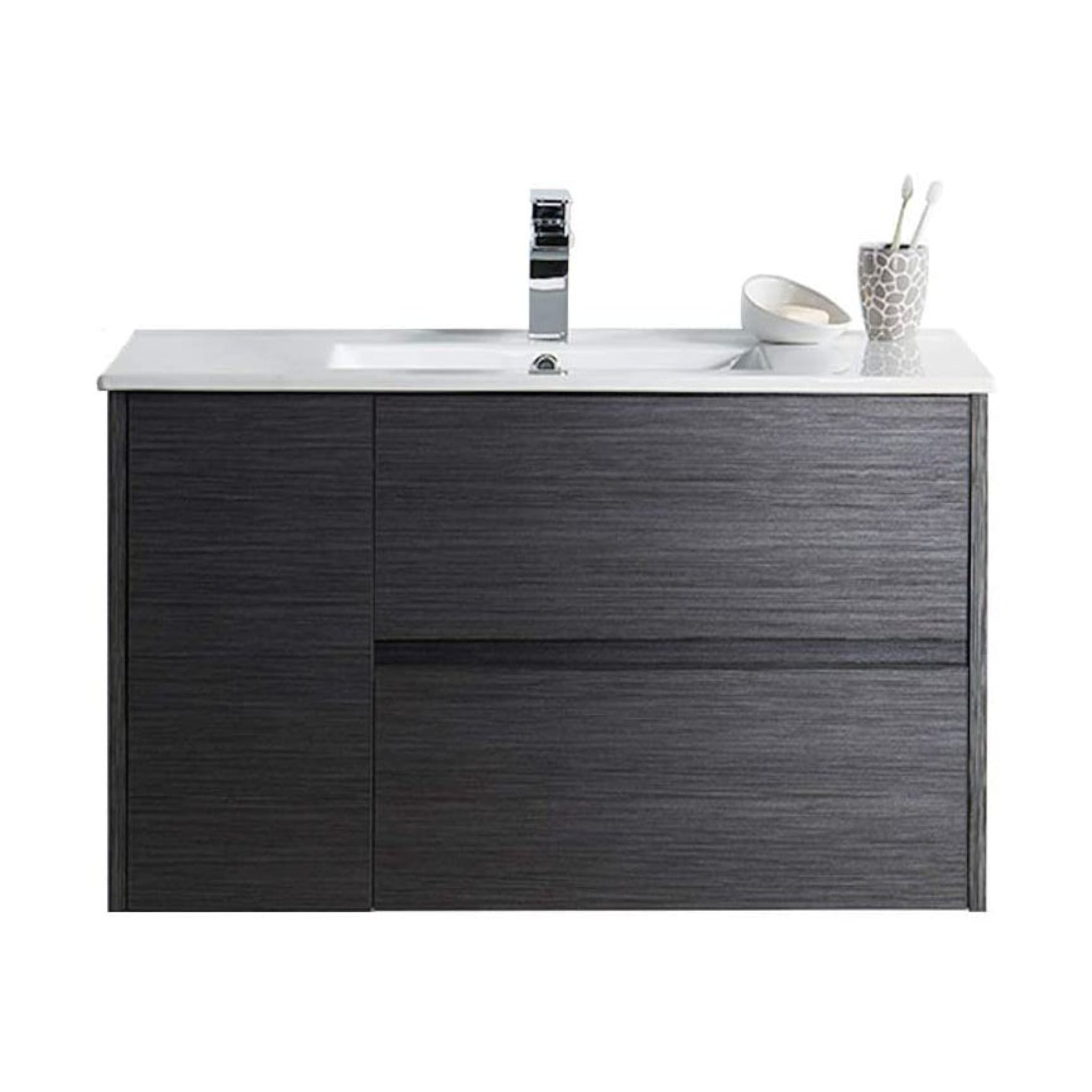 Blossom, Blossom Valencia 36" 1-Door 2-Drawer Silver Gray Wall-Mounted Vanity Set With Ceramic Top and Integrated Single Sink