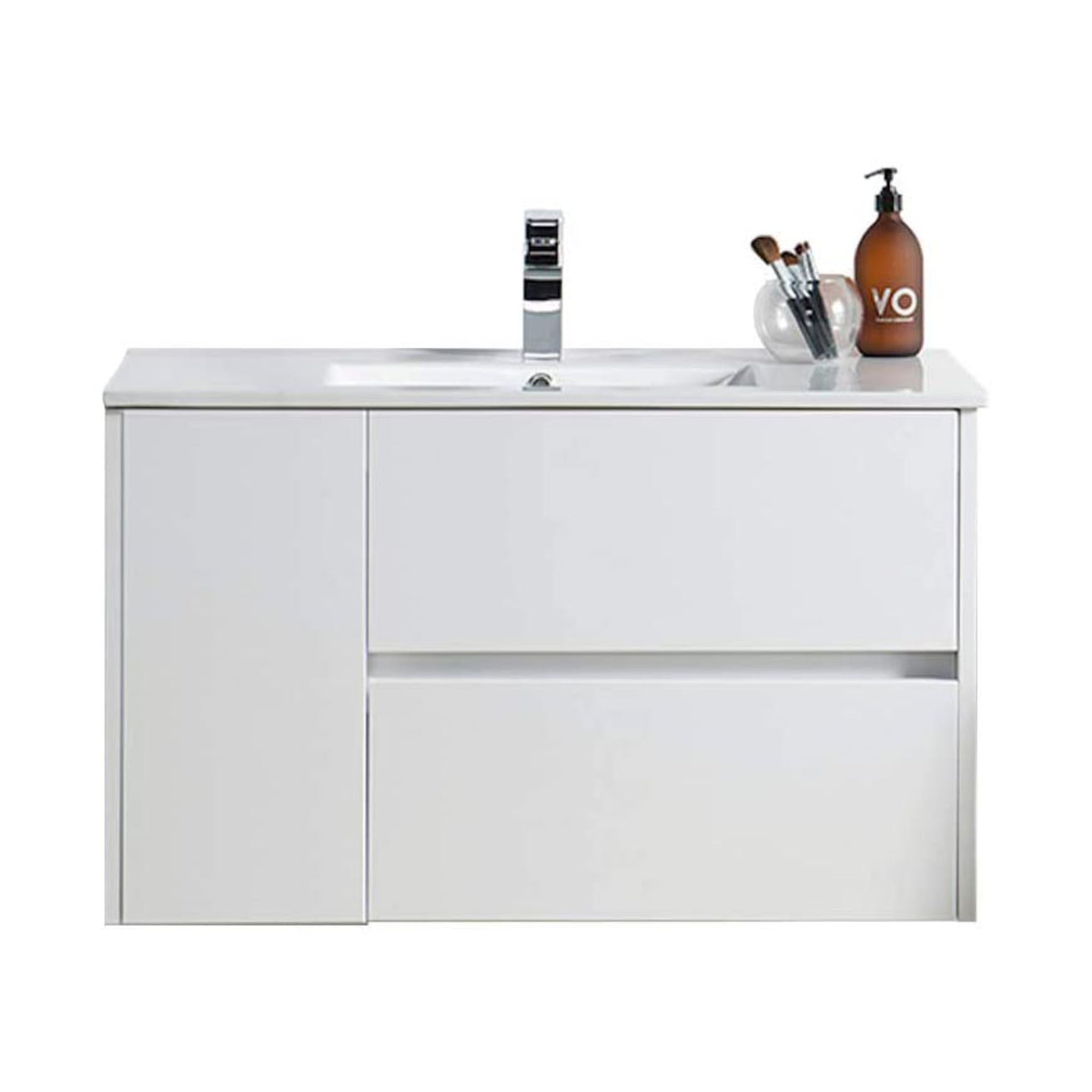 Blossom, Blossom Valencia 36" 1-Door 2-Drawer White Wall-Mounted Vanity Set With Ceramic Top and Integrated Single Sink