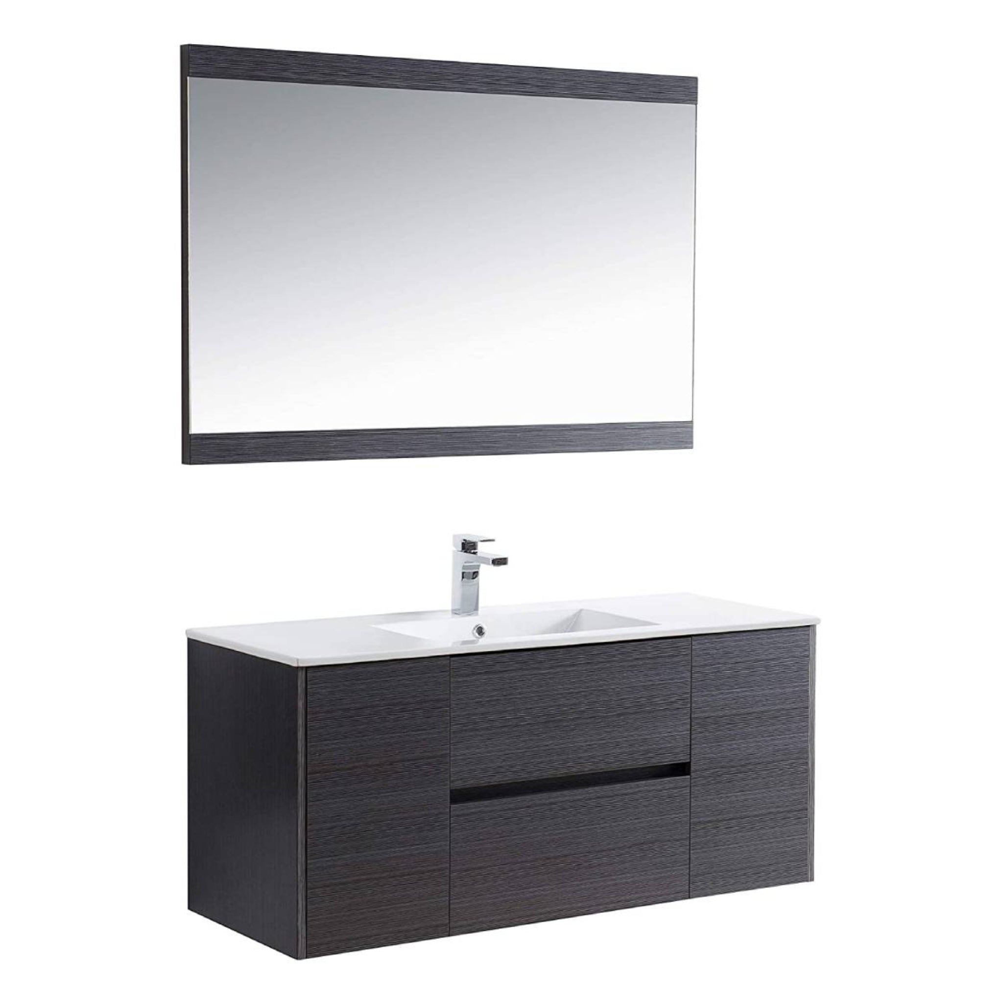 Blossom, Blossom Valencia 48" 2-Door 2-Drawer Silver Gray Wall-Mounted Vanity Set With Ceramic Top, Integrated Single Sink and Mirror