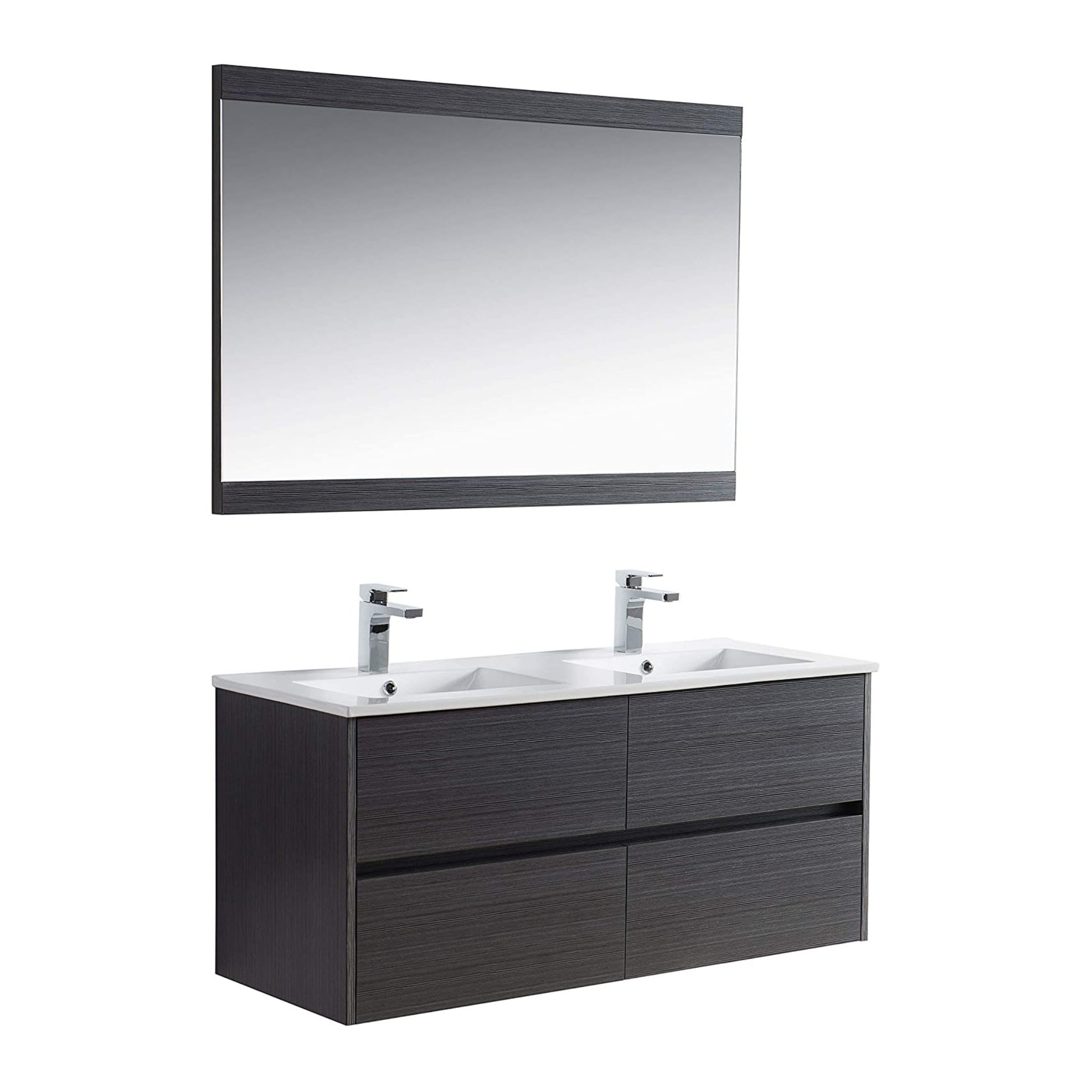 Blossom, Blossom Valencia 48" 2-Drawer Silver Gray Wall-Mounted Vanity Set With Ceramic Top, Integrated Single Sink and Mirror