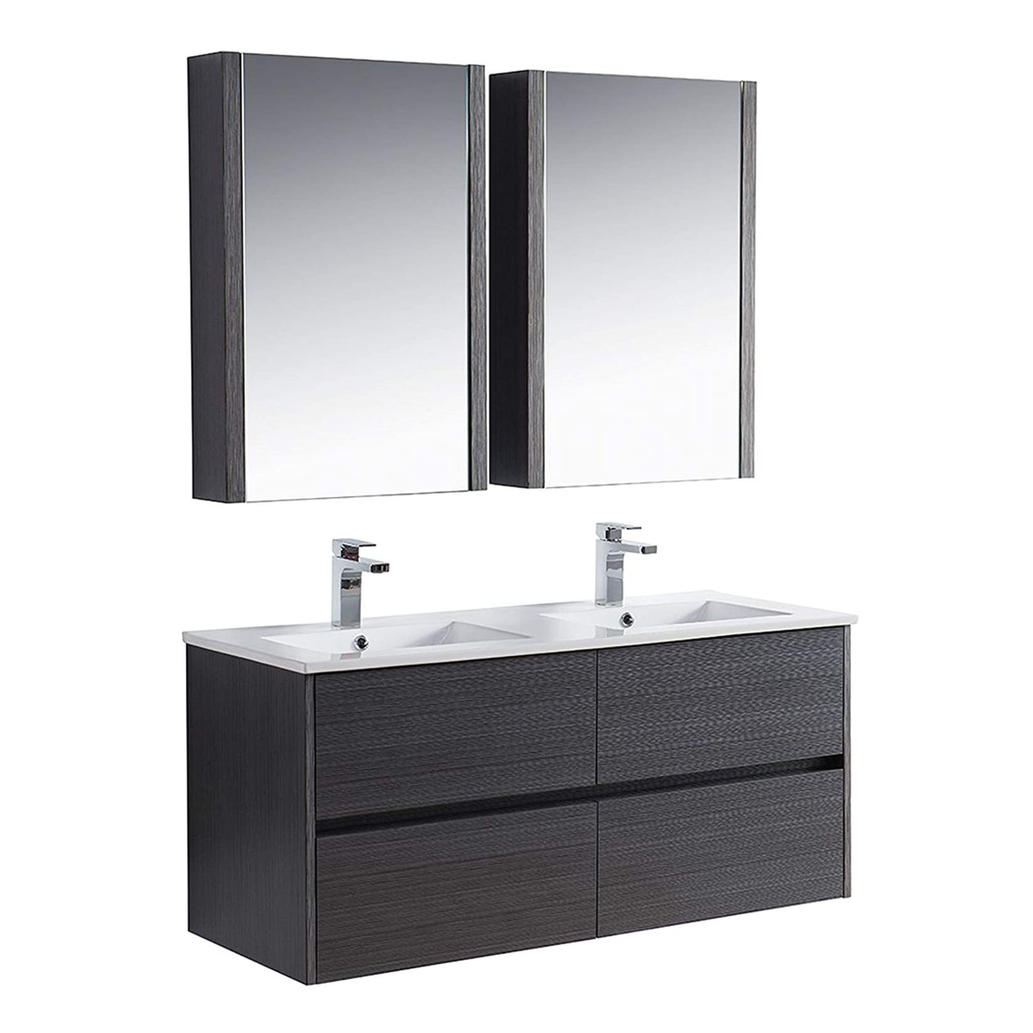 Blossom, Blossom Valencia 48" 2-Drawer Silver Gray Wall-Mounted Vanity Set With Ceramic Top and Integrated Single Sink and Medicine Cabinet