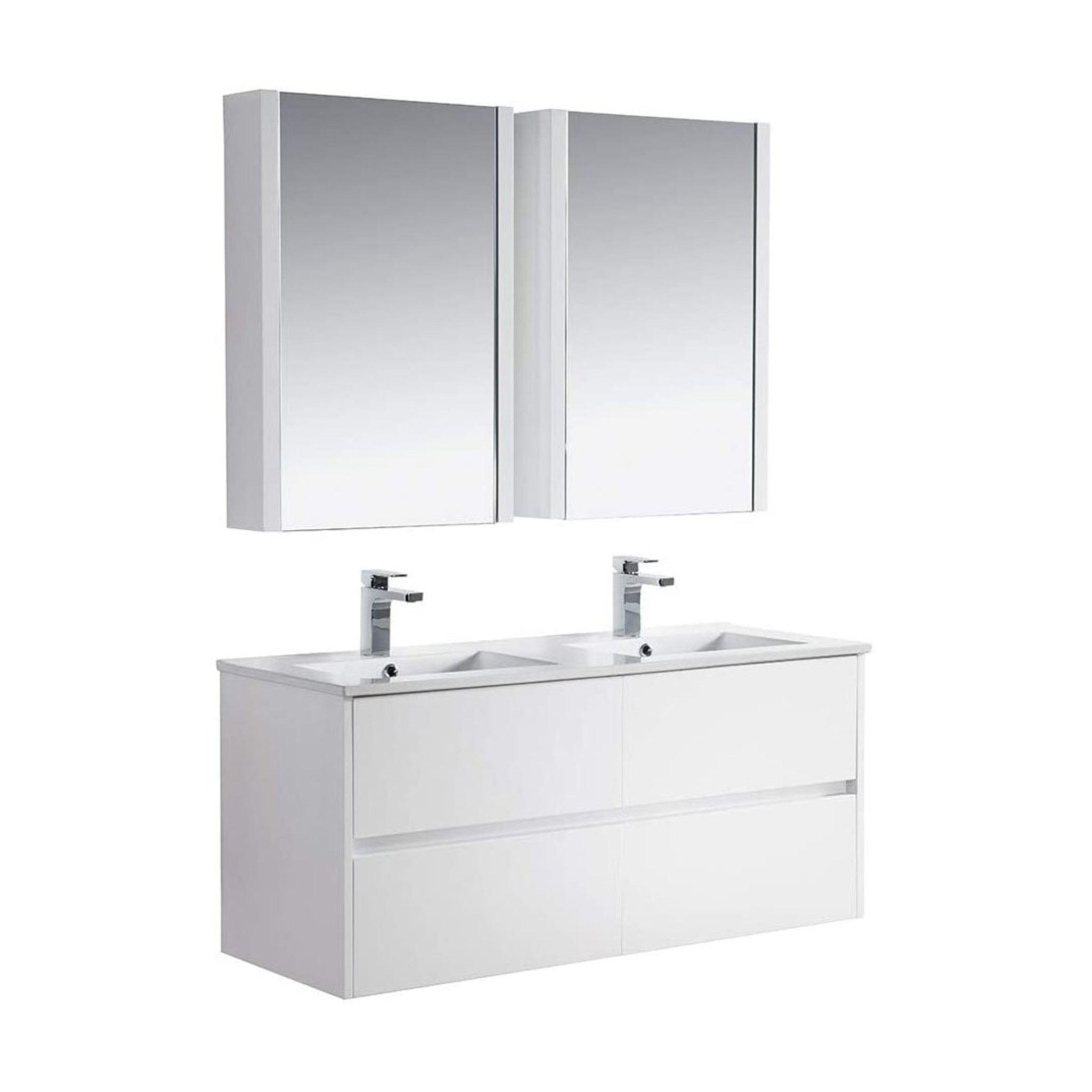 Blossom, Blossom Valencia 48" 2-Drawer White Wall-Mounted Vanity Set With Ceramic Top and Integrated Single Sink and Medicine Cabinet