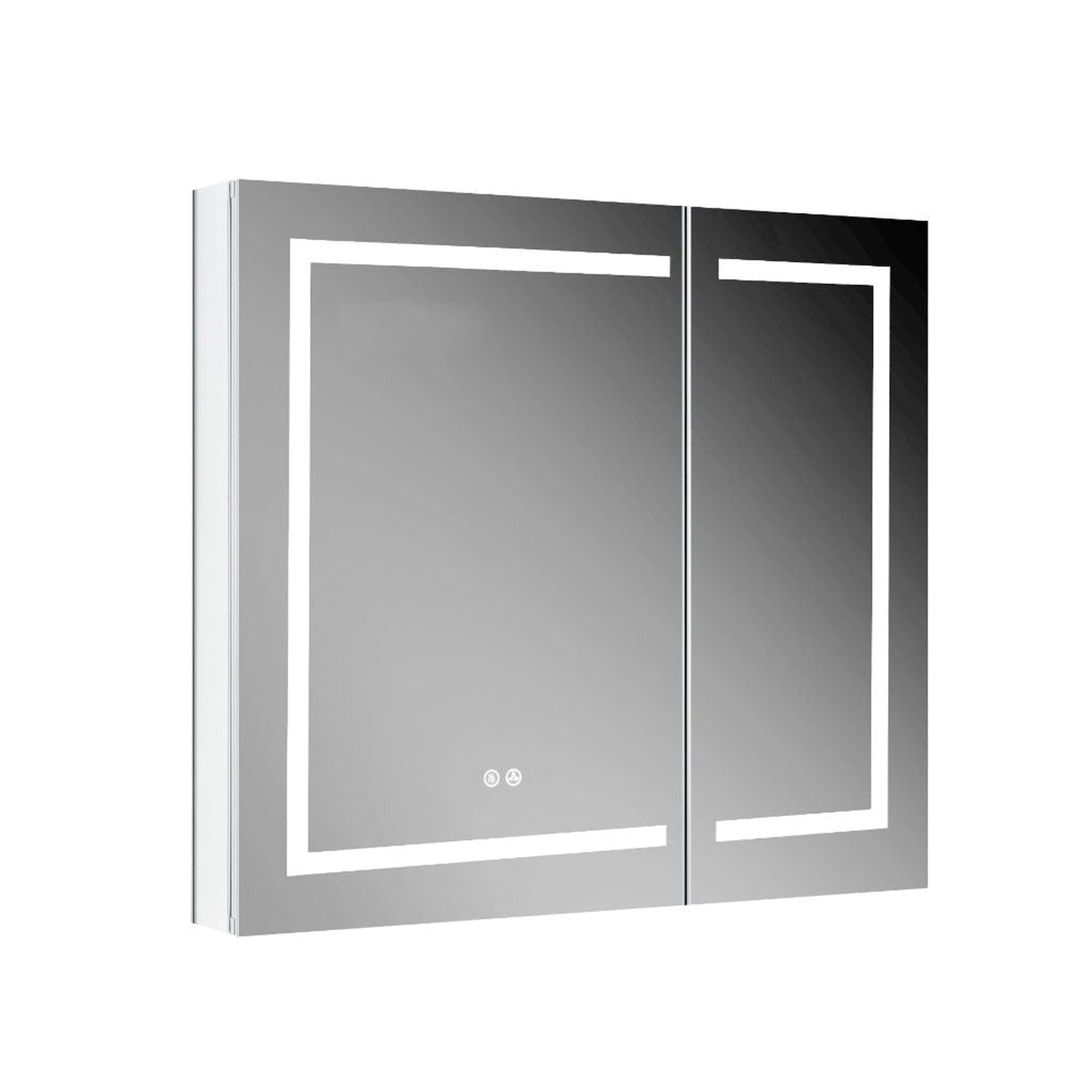 Blossom, Blossom Vega 36" x 32" Recessed or Surface Mount 2-Door LED Mirror Medicine Cabinet With 3 Adjustable Glass Shelves and Built-In Defogger