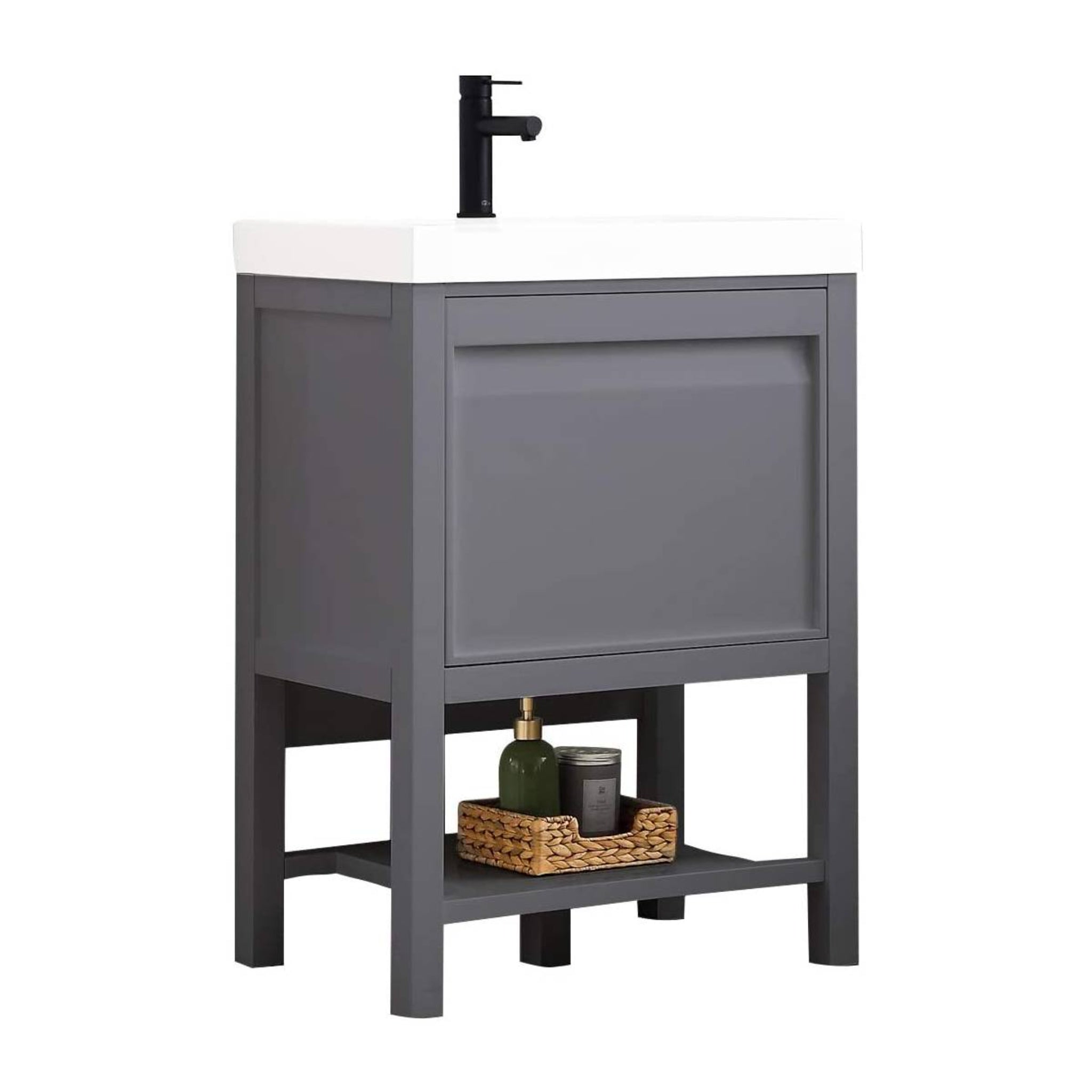 Blossom, Blossom Vienna 24" 1-Drawer Matte Gray Freestanding Vanity Set With Acrylic Drop-In Single Sink