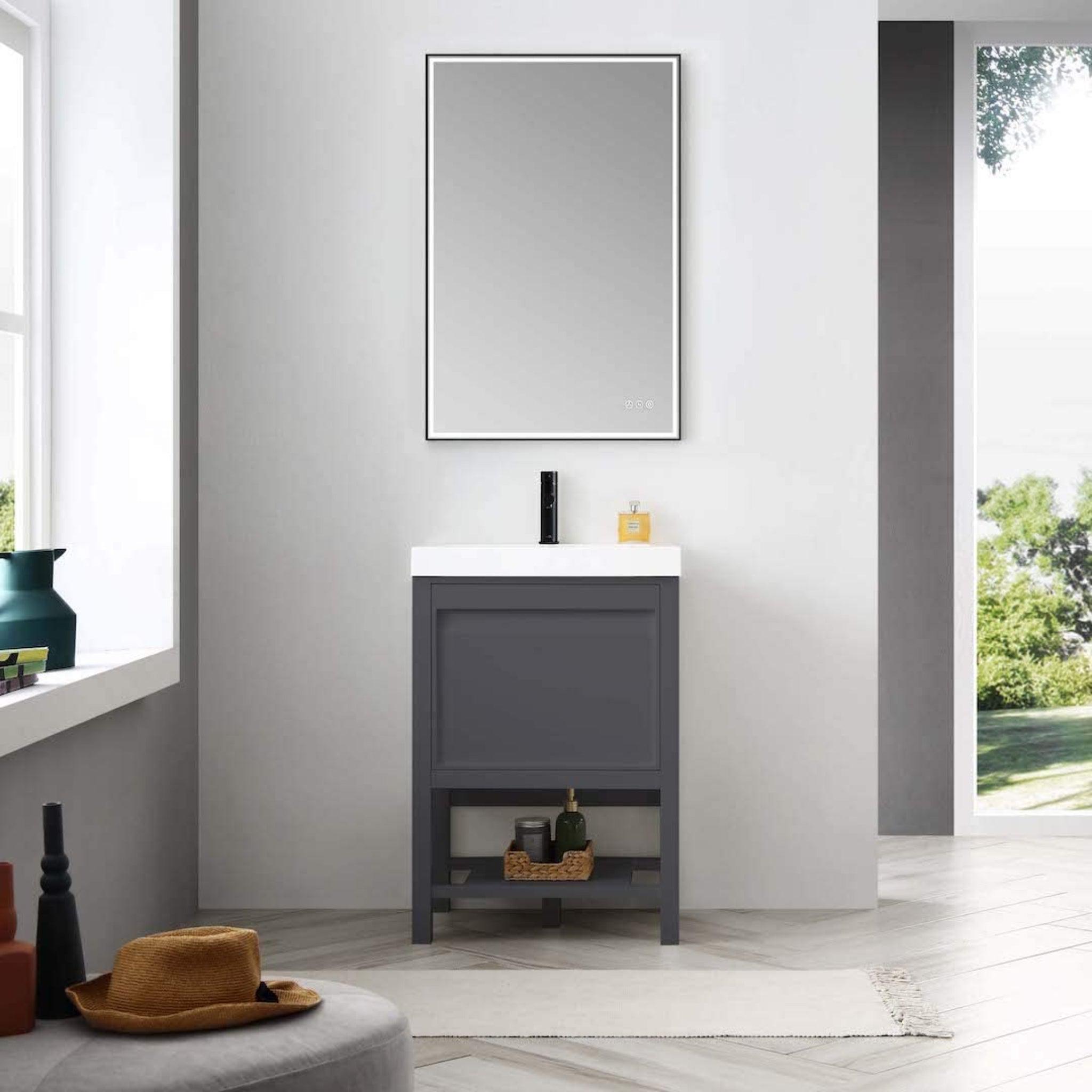 Blossom, Blossom Vienna 24" 1-Drawer Matte Gray Freestanding Vanity Set With Acrylic Drop-In Single Sink