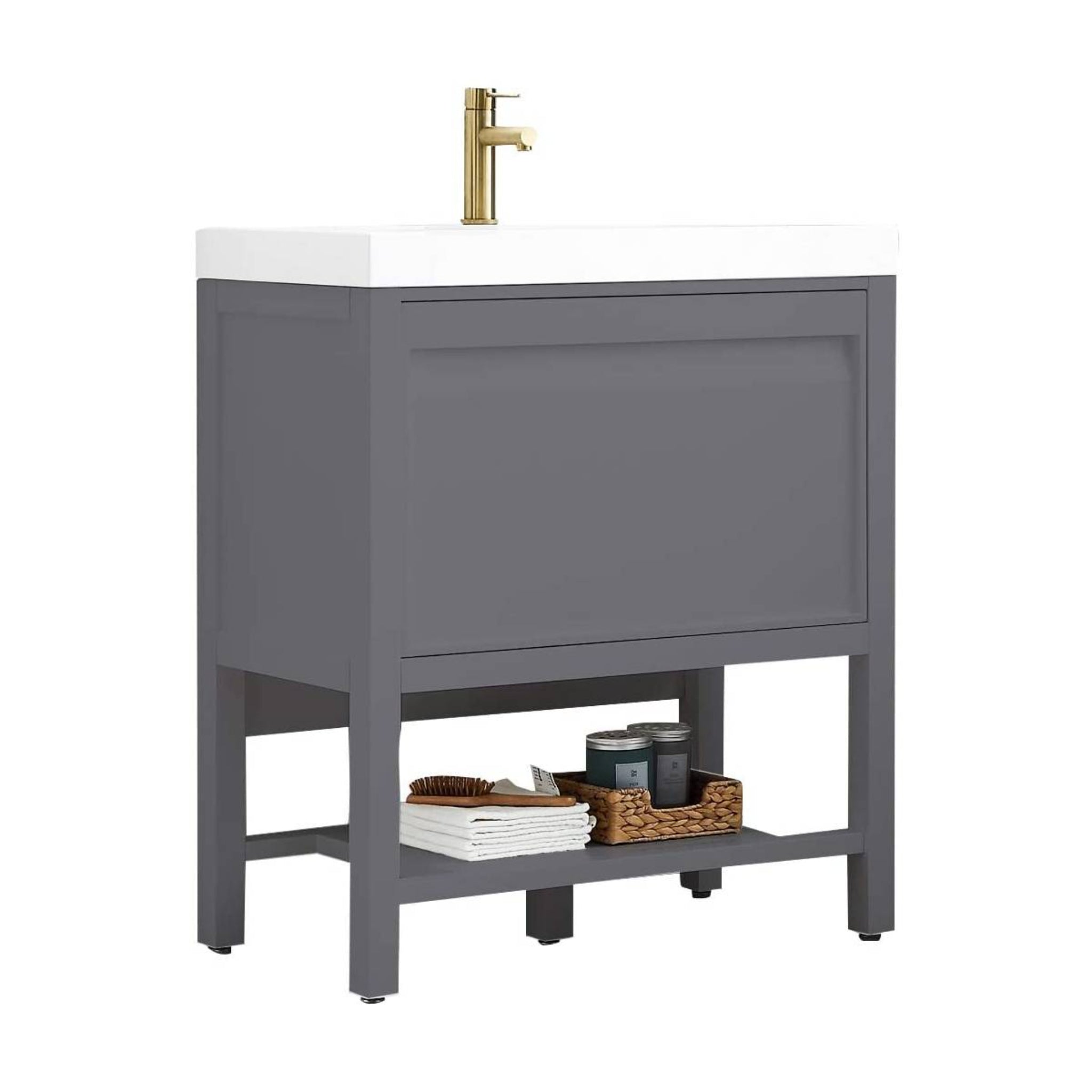 Blossom, Blossom Vienna 30" 1-Drawer Matte Gray Freestanding Vanity Set With Acrylic Drop-In Single Sink