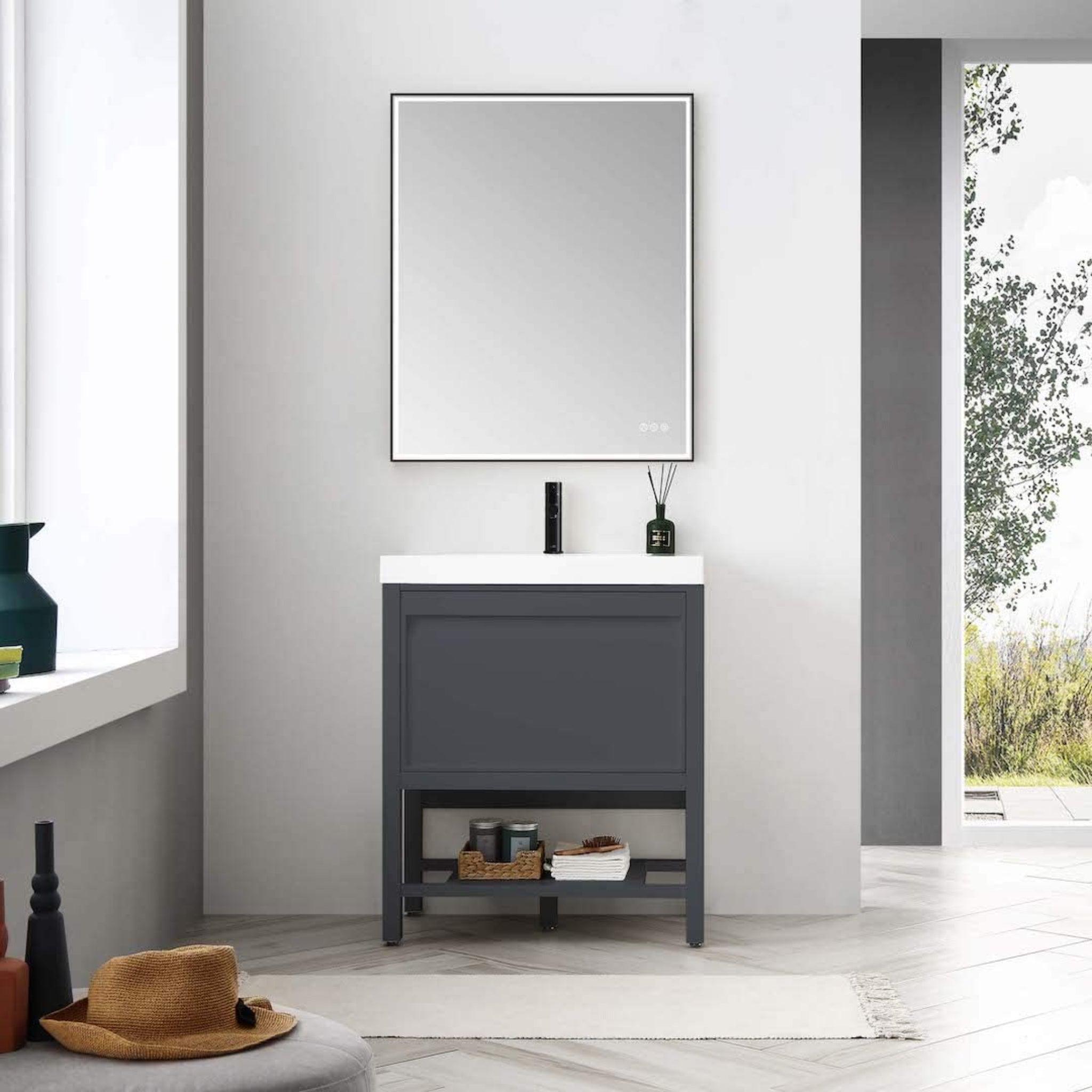 Blossom, Blossom Vienna 30" 1-Drawer Matte Gray Freestanding Vanity Set With Acrylic Drop-In Single Sink