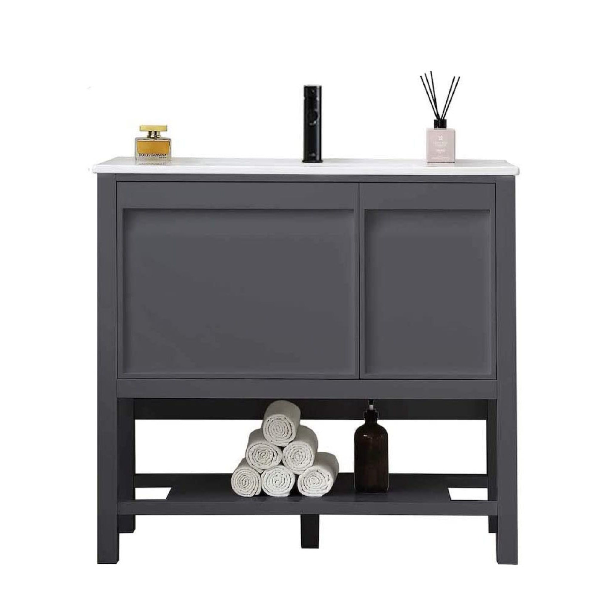 Blossom, Blossom Vienna 36" 1-Door 1-Drawer Matte Gray Freestanding Vanity Base