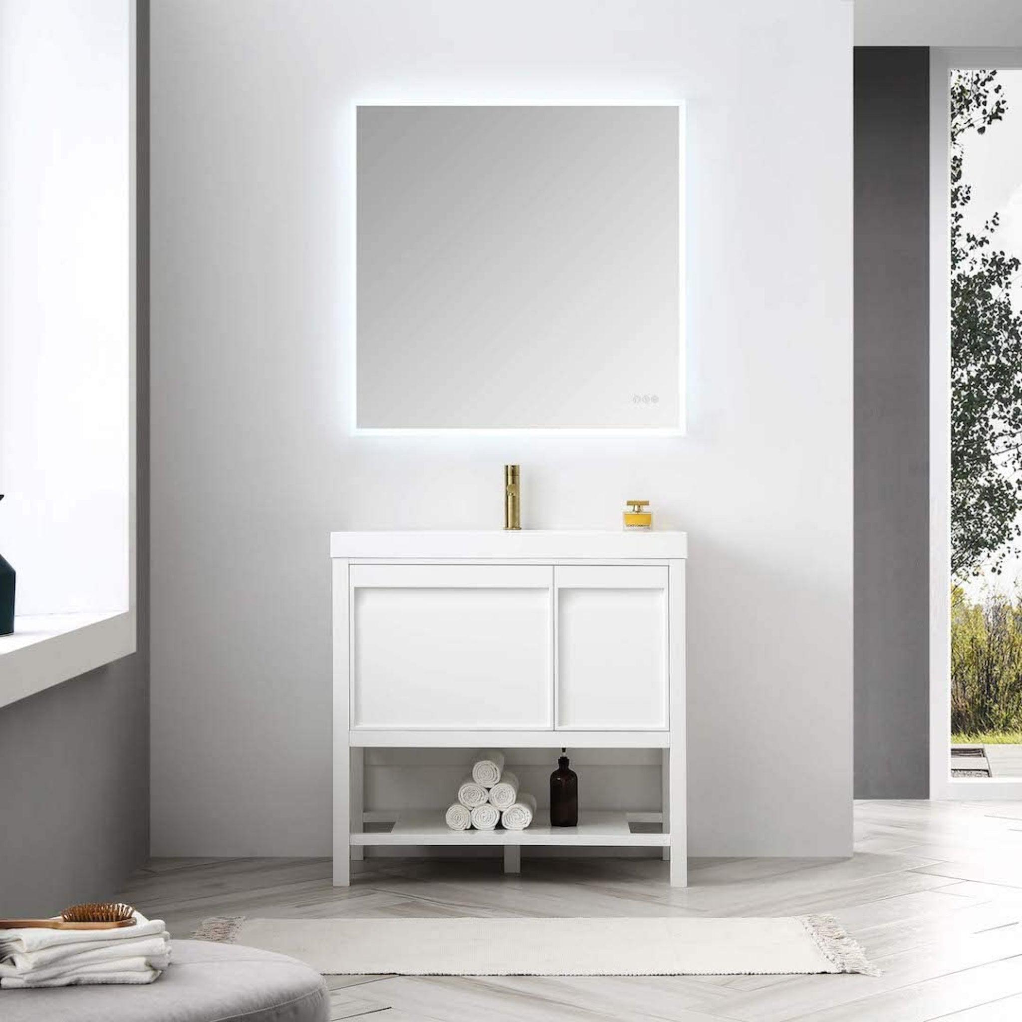 Blossom, Blossom Vienna 36" 1-Door 1-Drawer Matte White Freestanding Vanity Set With Acrylic Drop-In Single Sink