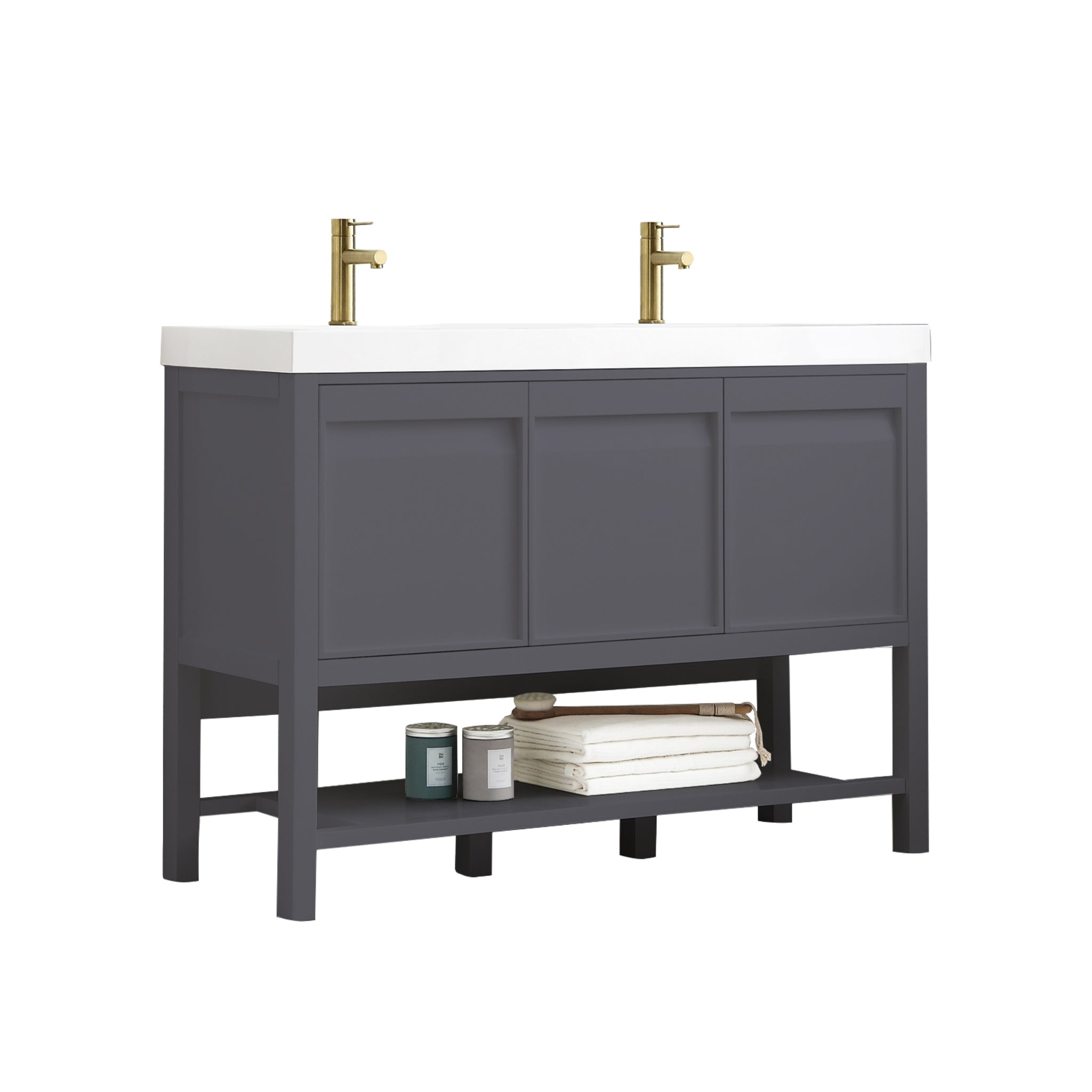 Blossom, Blossom Vienna 48" 3-Drawer Matte Gray Freestanding Vanity Set With Acrylic Drop-In Double Sinks