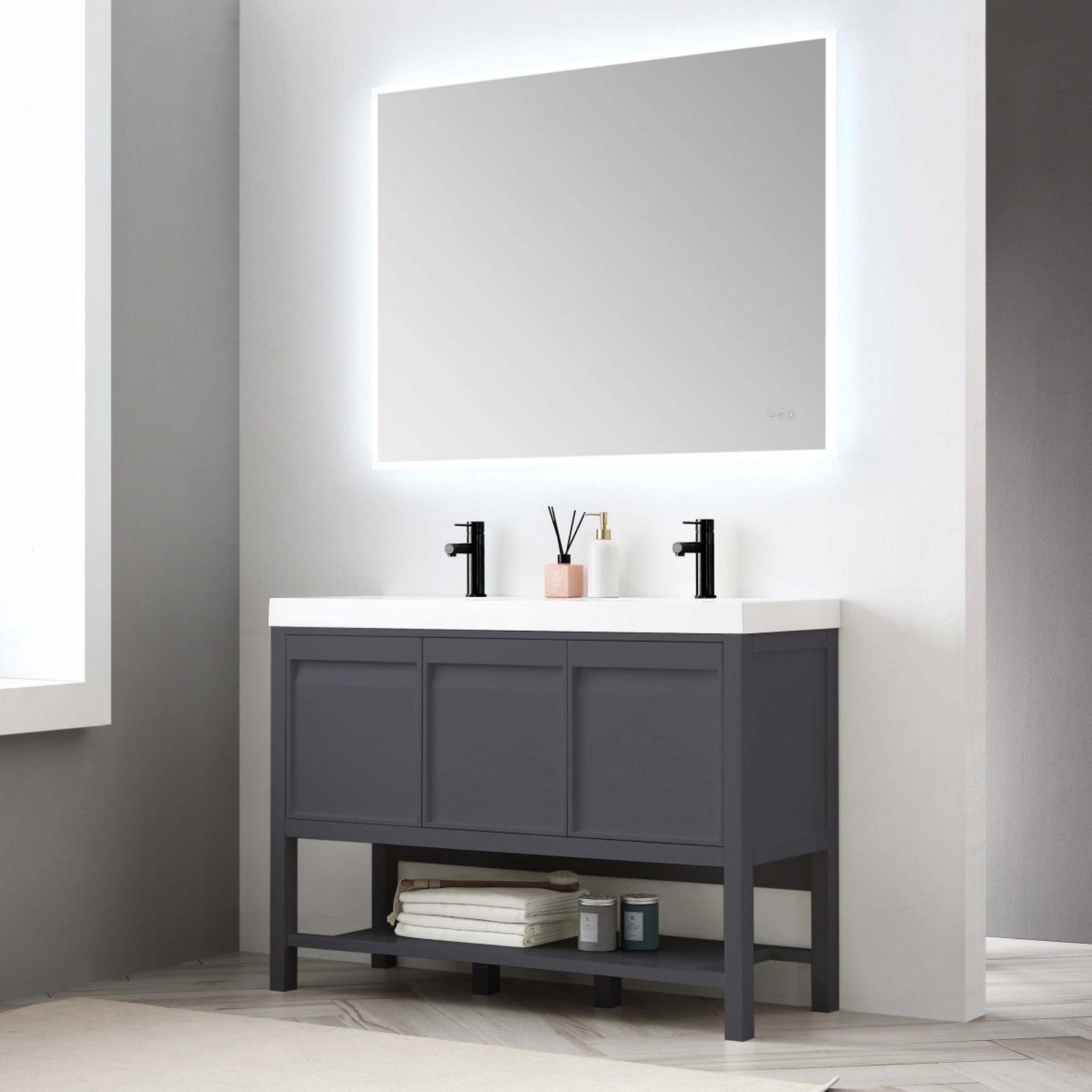 Blossom, Blossom Vienna 48" 3-Drawer Matte Gray Freestanding Vanity Set With Acrylic Drop-In Double Sinks