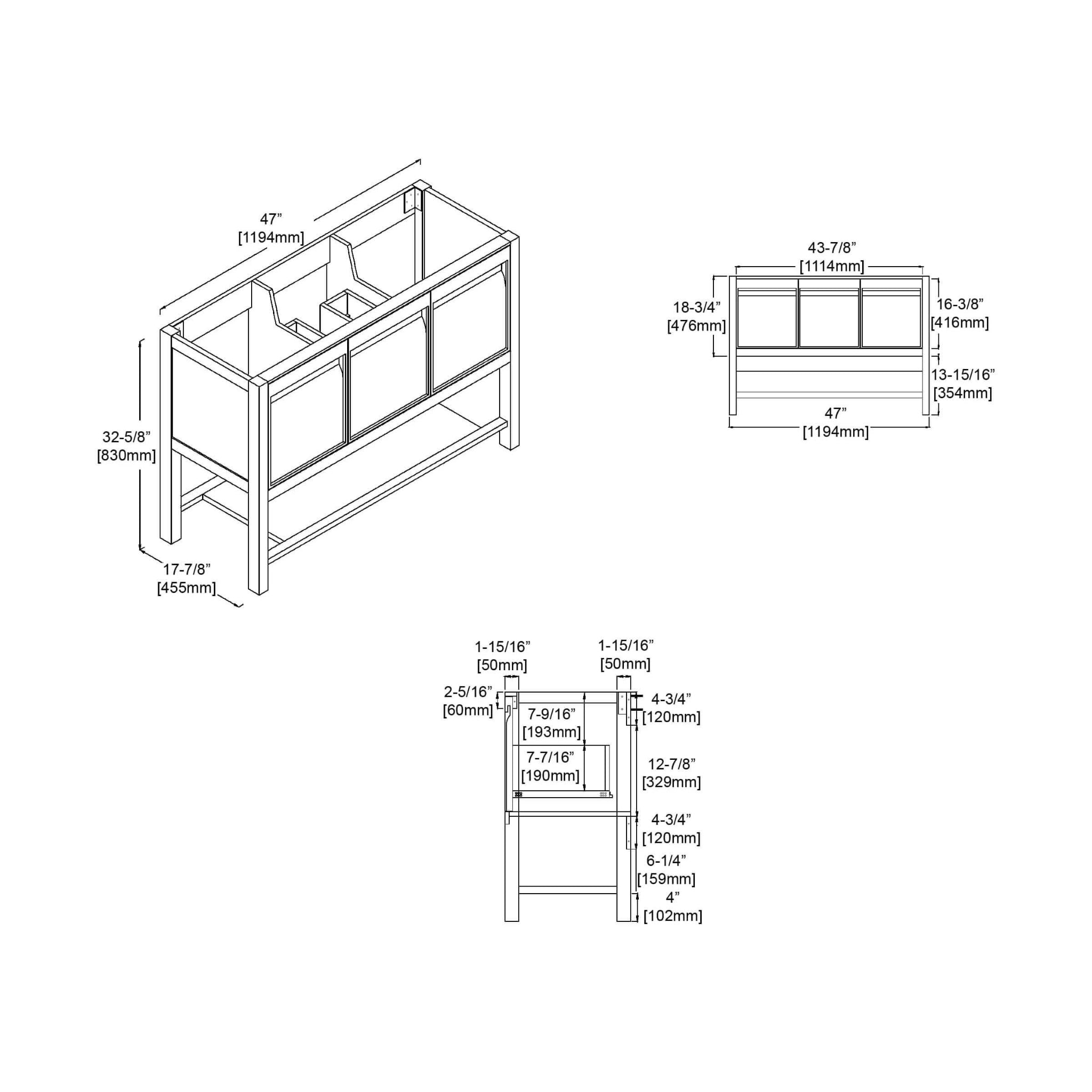 Blossom, Blossom Vienna 48" 3-Drawer Matte White Freestanding Vanity Base