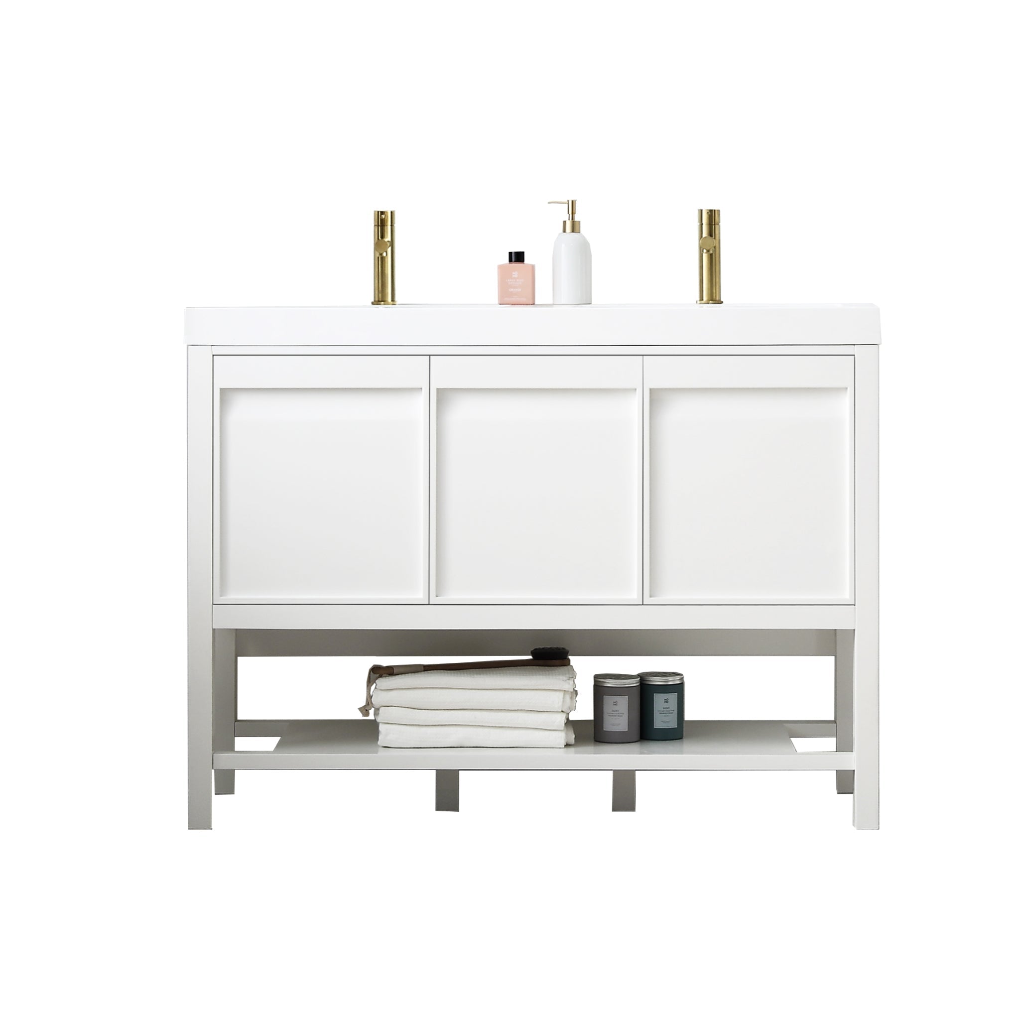 Blossom, Blossom Vienna 48" 3-Drawer Matte White Freestanding Vanity Set With Acrylic Drop-In Double Sinks