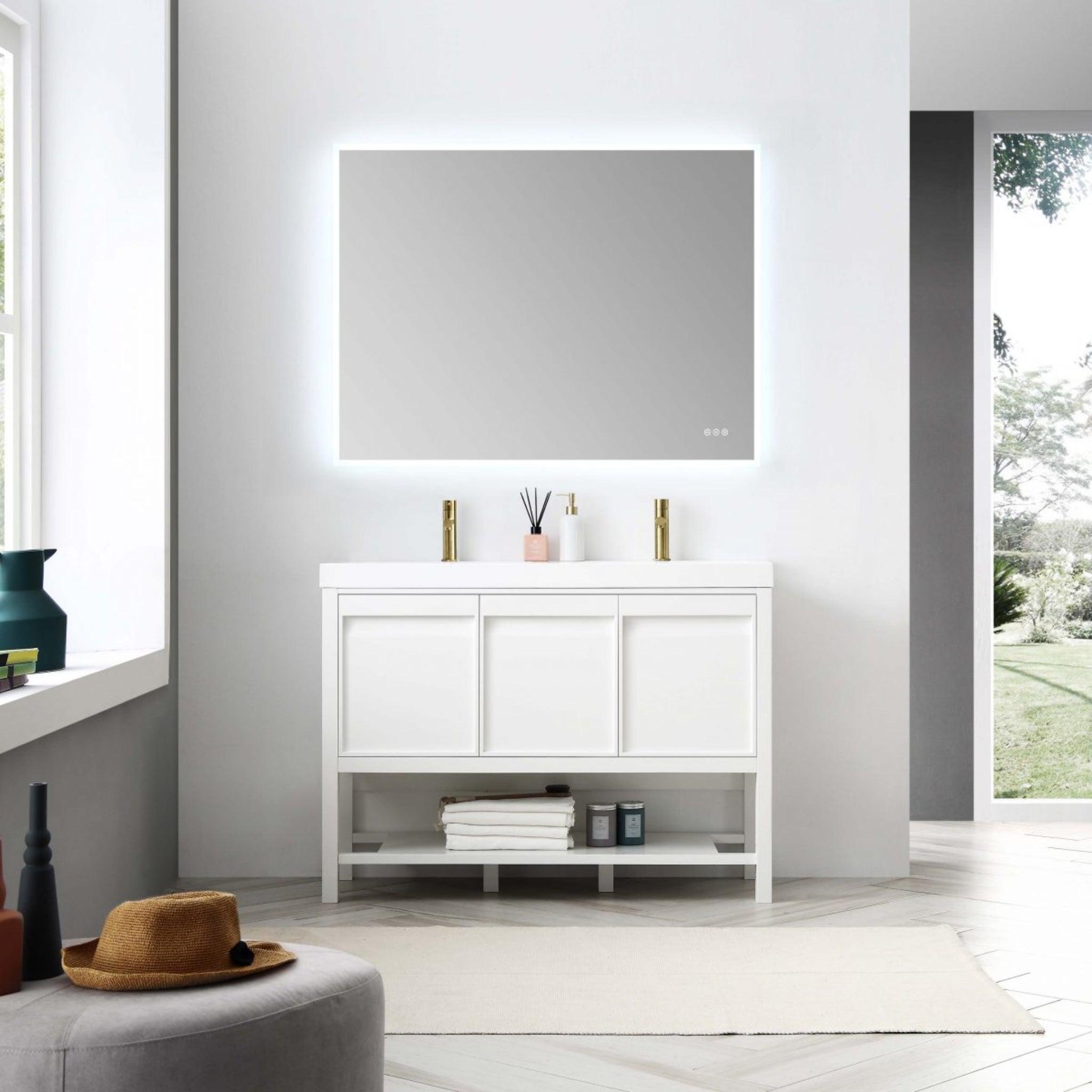 Blossom, Blossom Vienna 48" 3-Drawer Matte White Freestanding Vanity Set With Acrylic Drop-In Double Sinks