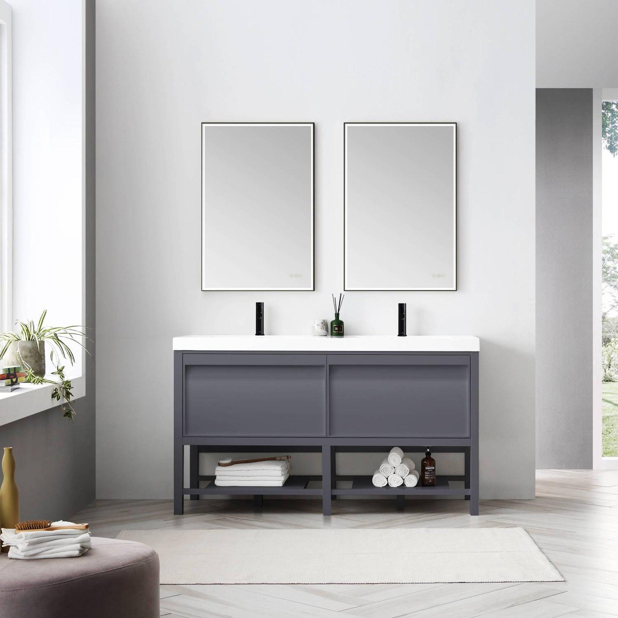 Blossom, Blossom Vienna 60" 2-Drawer Matte Gray Freestanding Vanity Base