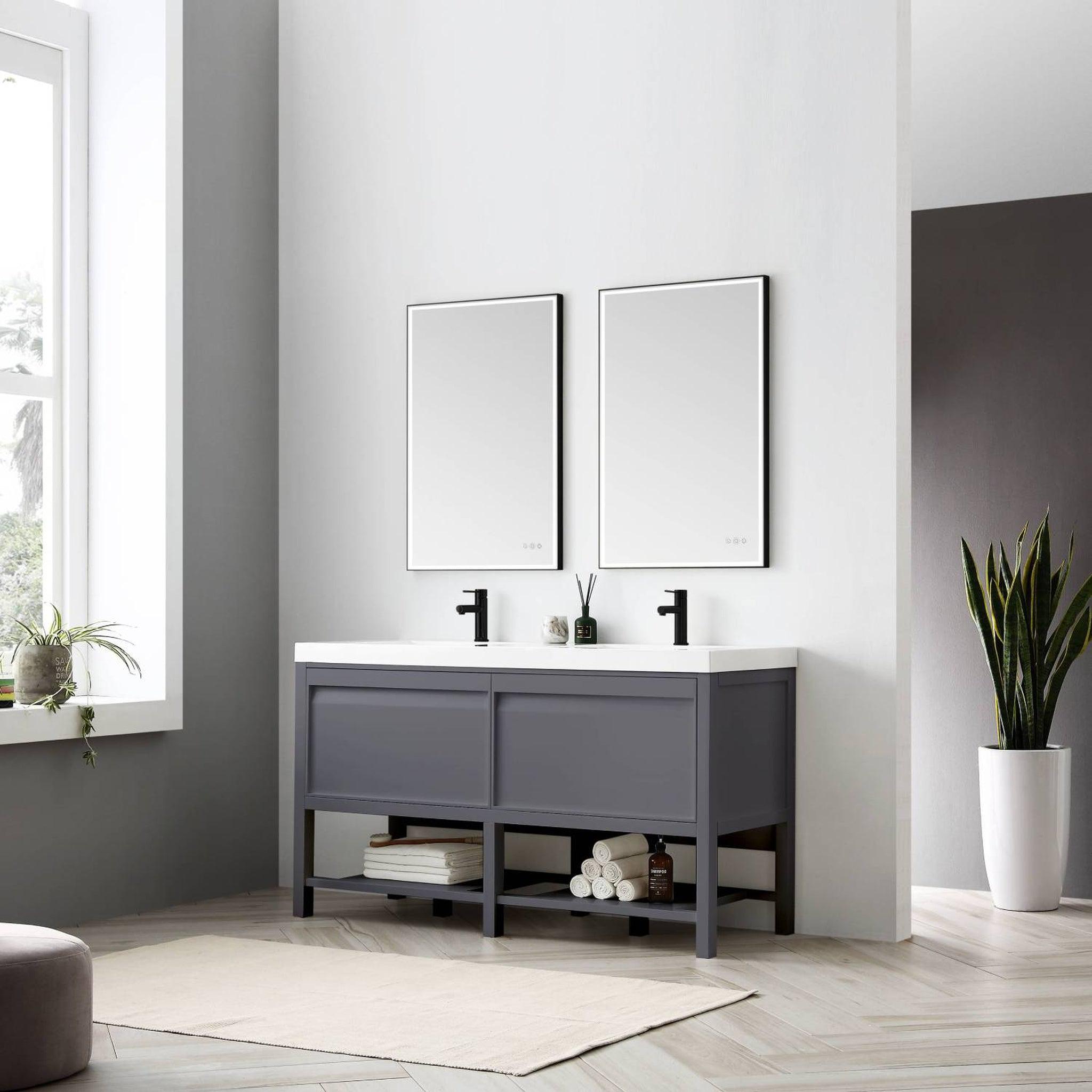 Blossom, Blossom Vienna 60" 2-Drawer Matte Gray Freestanding Vanity Base